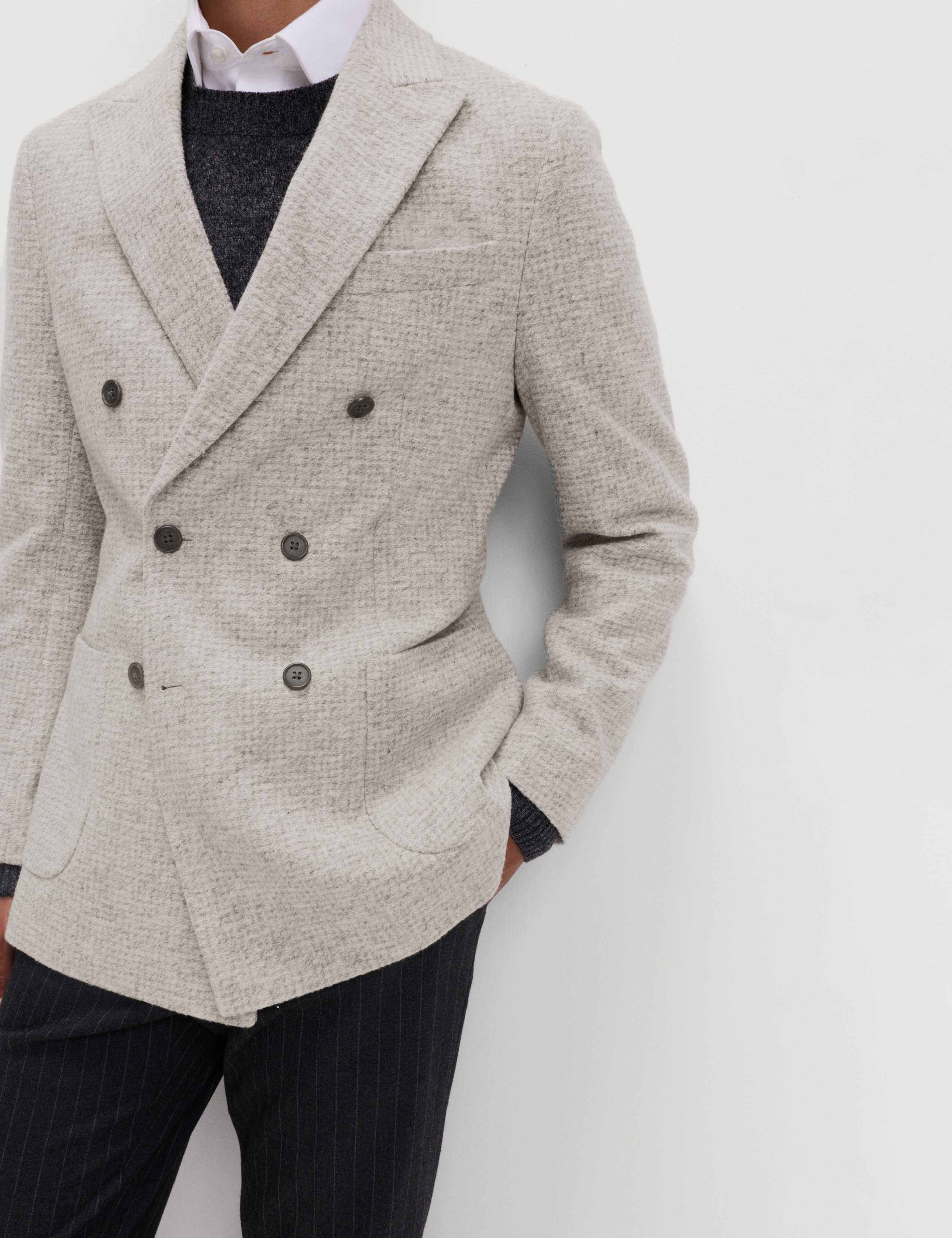 Wool Cotton Blend Micro Check Blazer 5 of 6