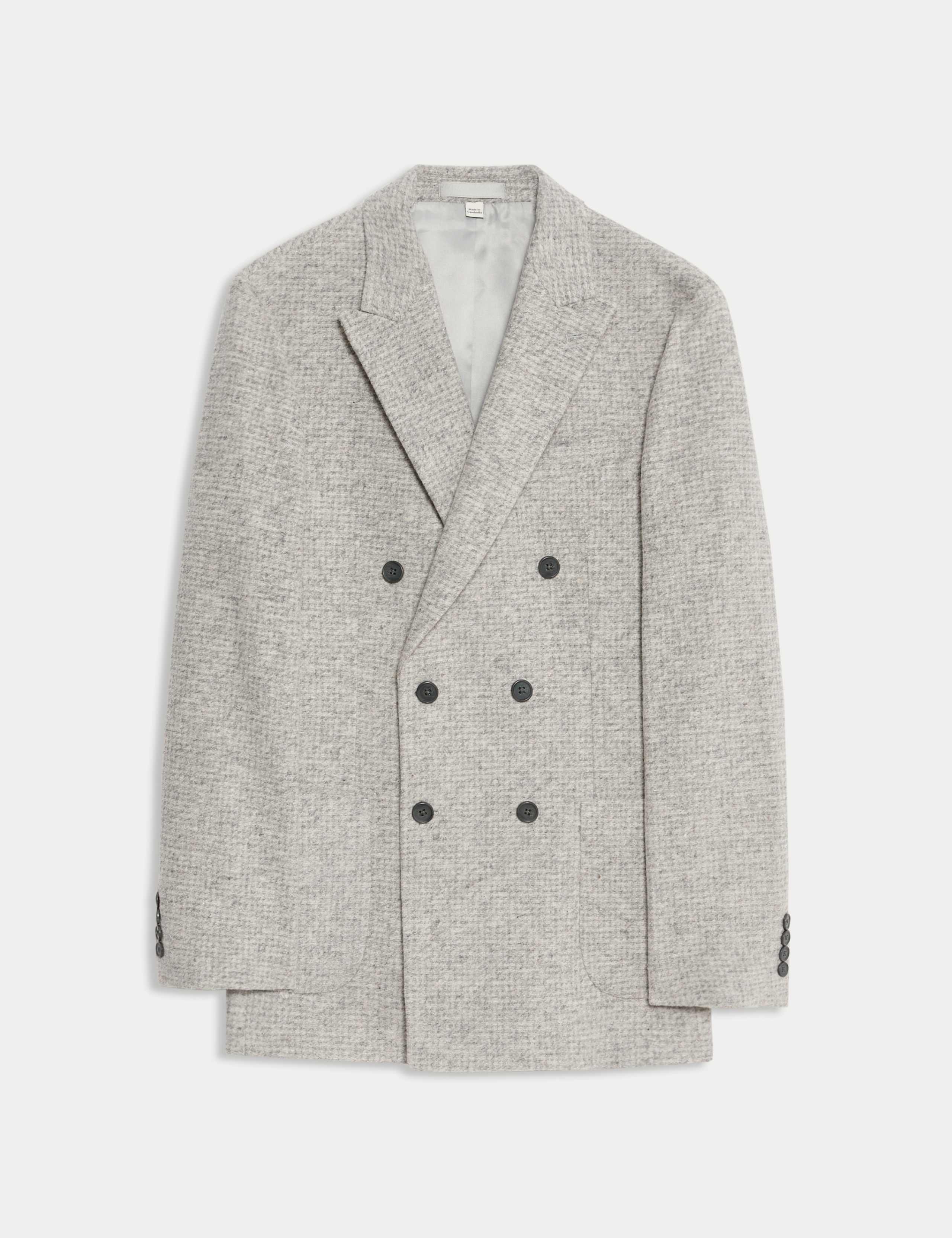 Wool Cotton Blend Micro Check Blazer 2 of 6