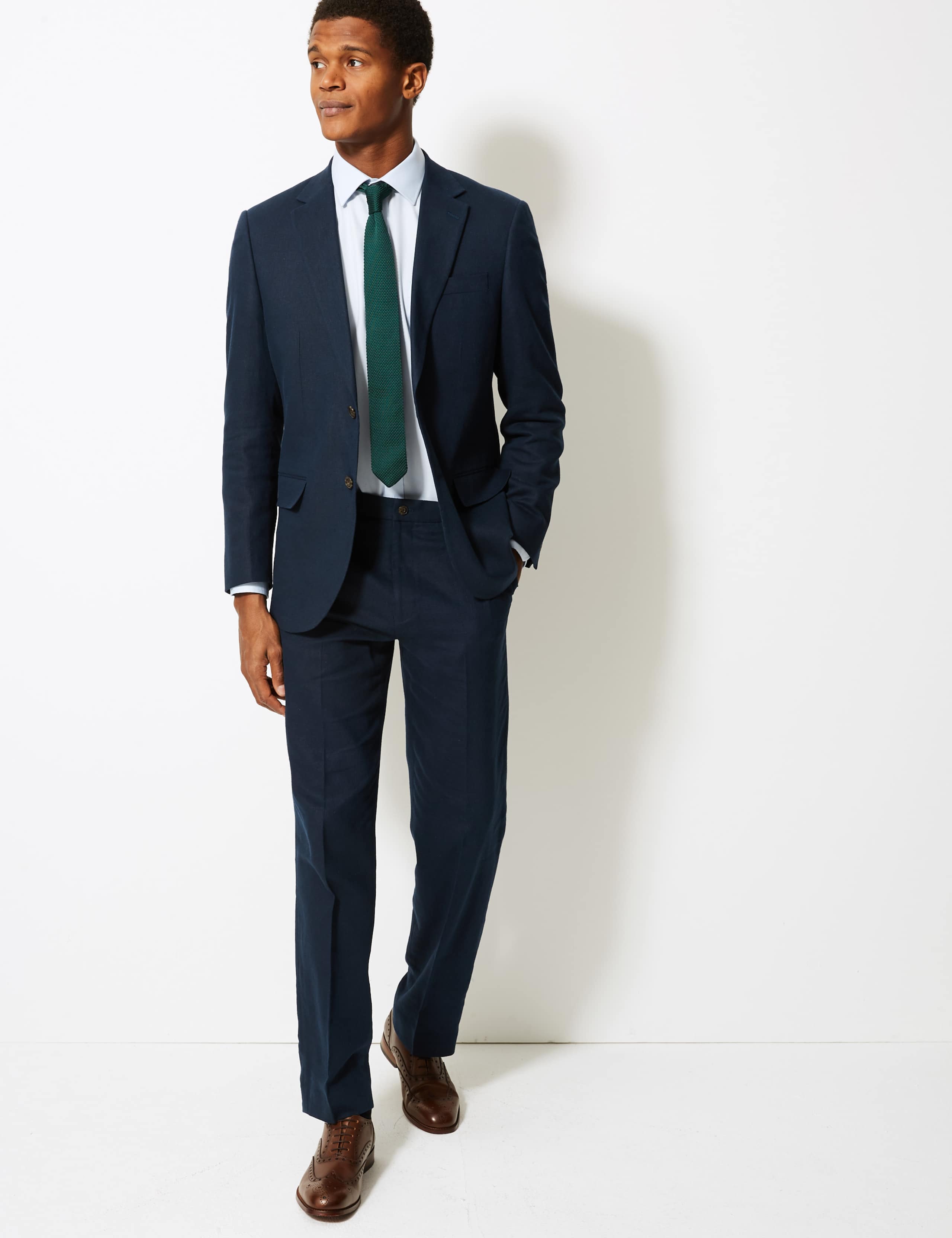 Textured Regular Fit Linen Trousers 1 of 3