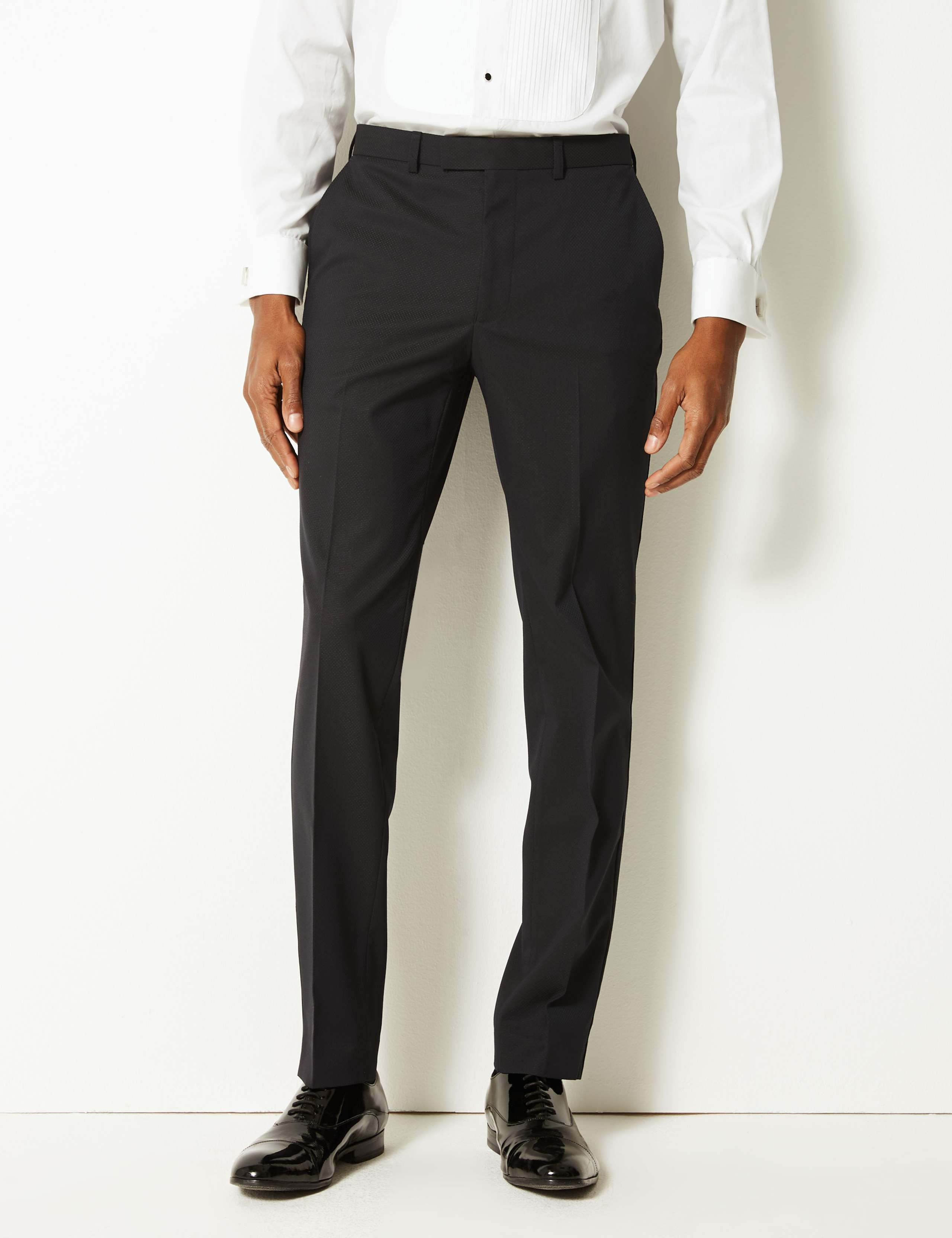 Navy Textured Slim Fit Trousers 3 of 6