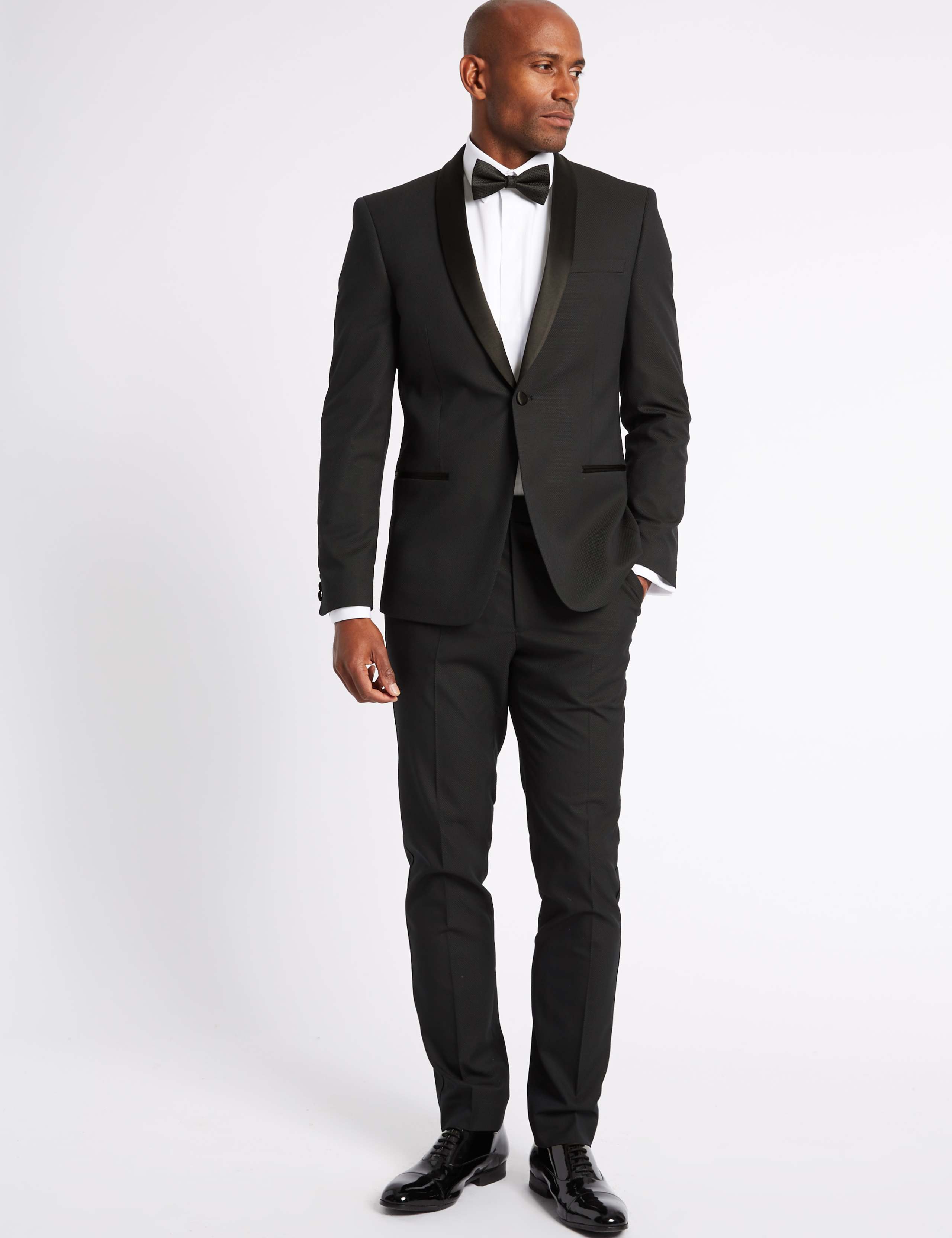 Navy Textured Slim Fit Trousers 5 of 6