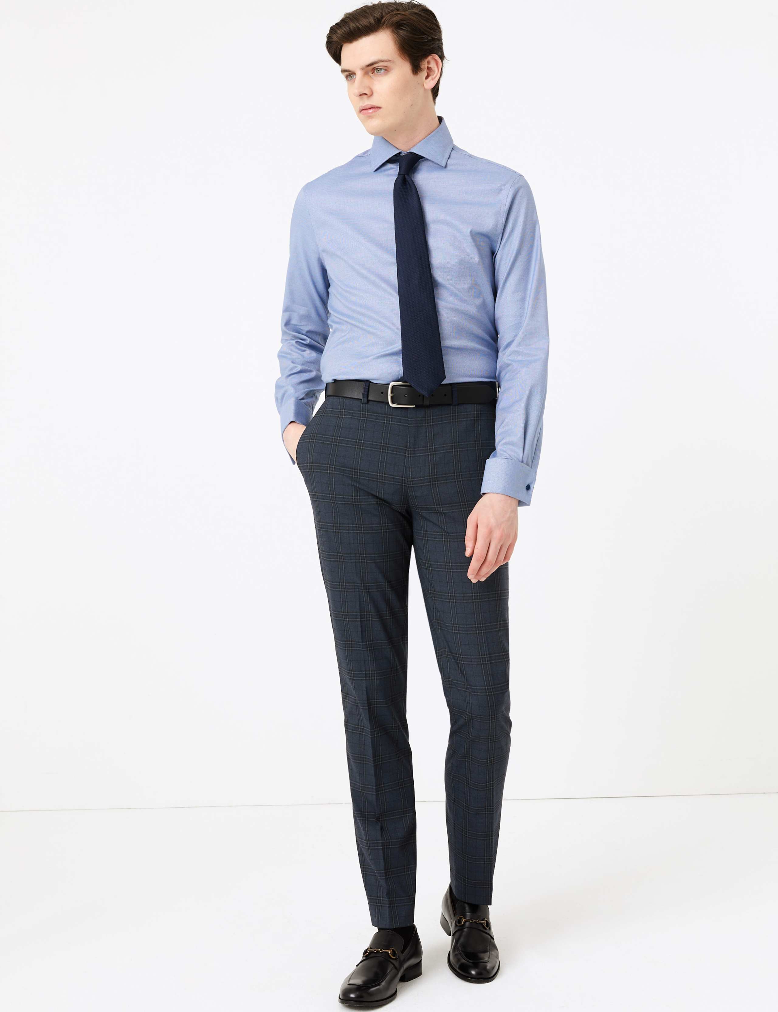 Slim Fit Checked Stretch Trousers 1 of 7
