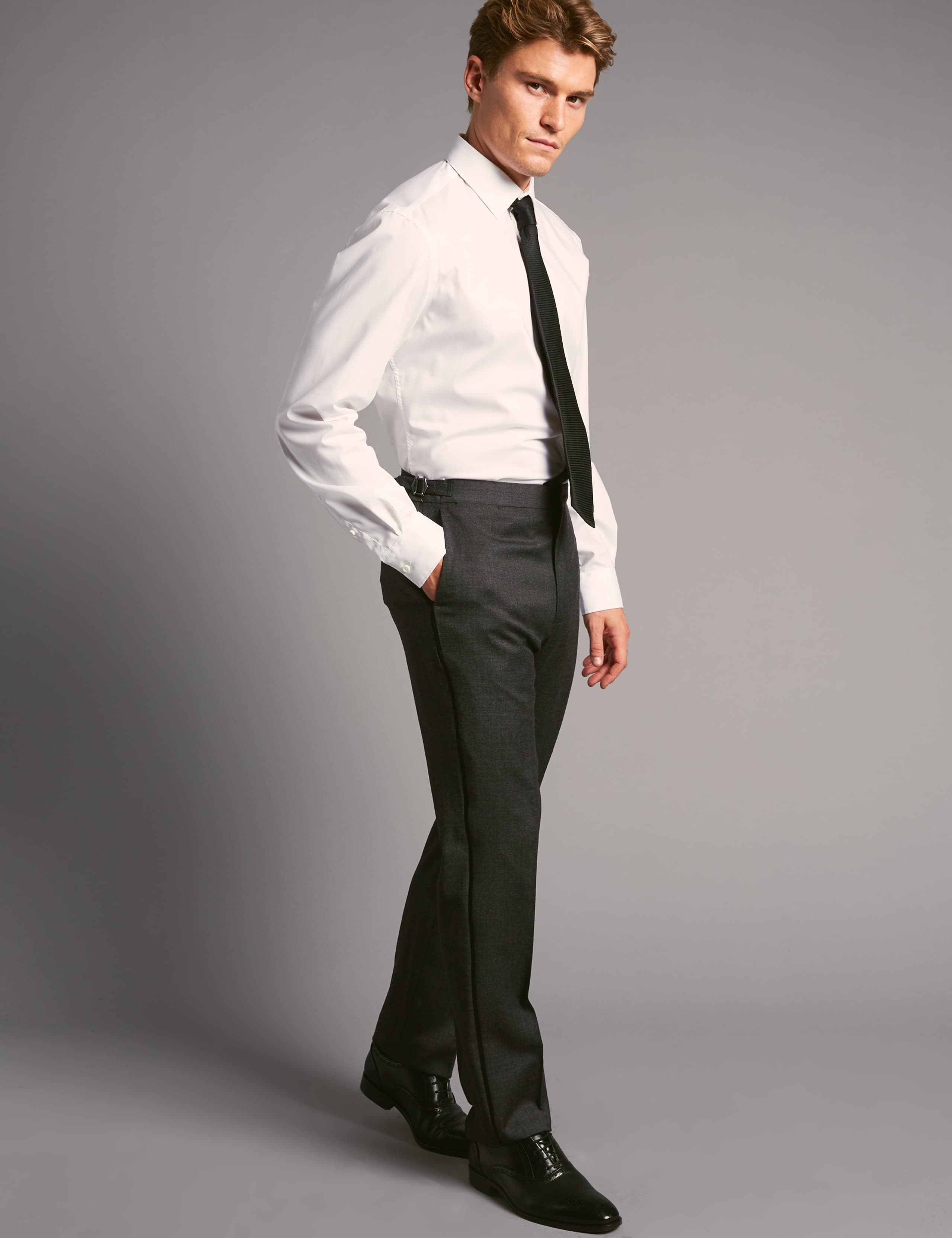 Charcoal Tailored Fit Italian Wool Trousers 3 of 5