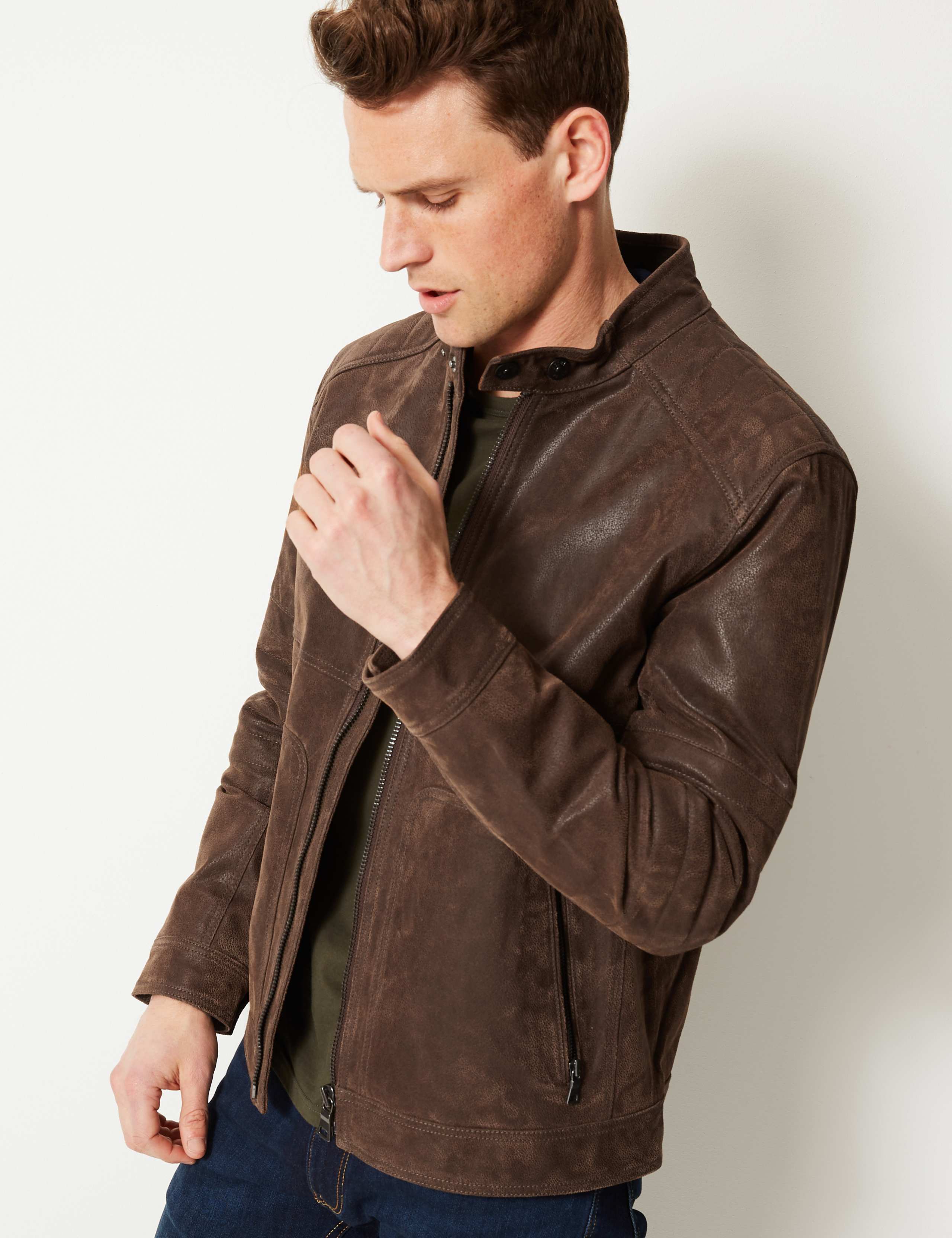 Suede Leather Biker Jacket M&S Collection M&S IE