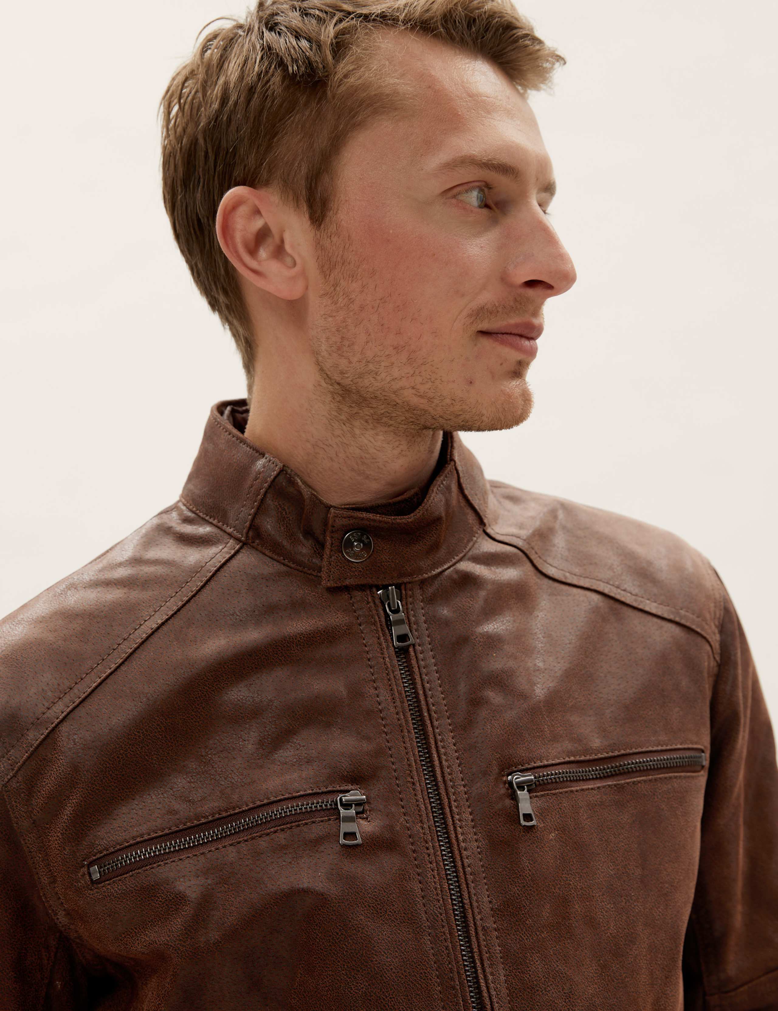 Leather Double Collar Biker Jacket 5 of 10