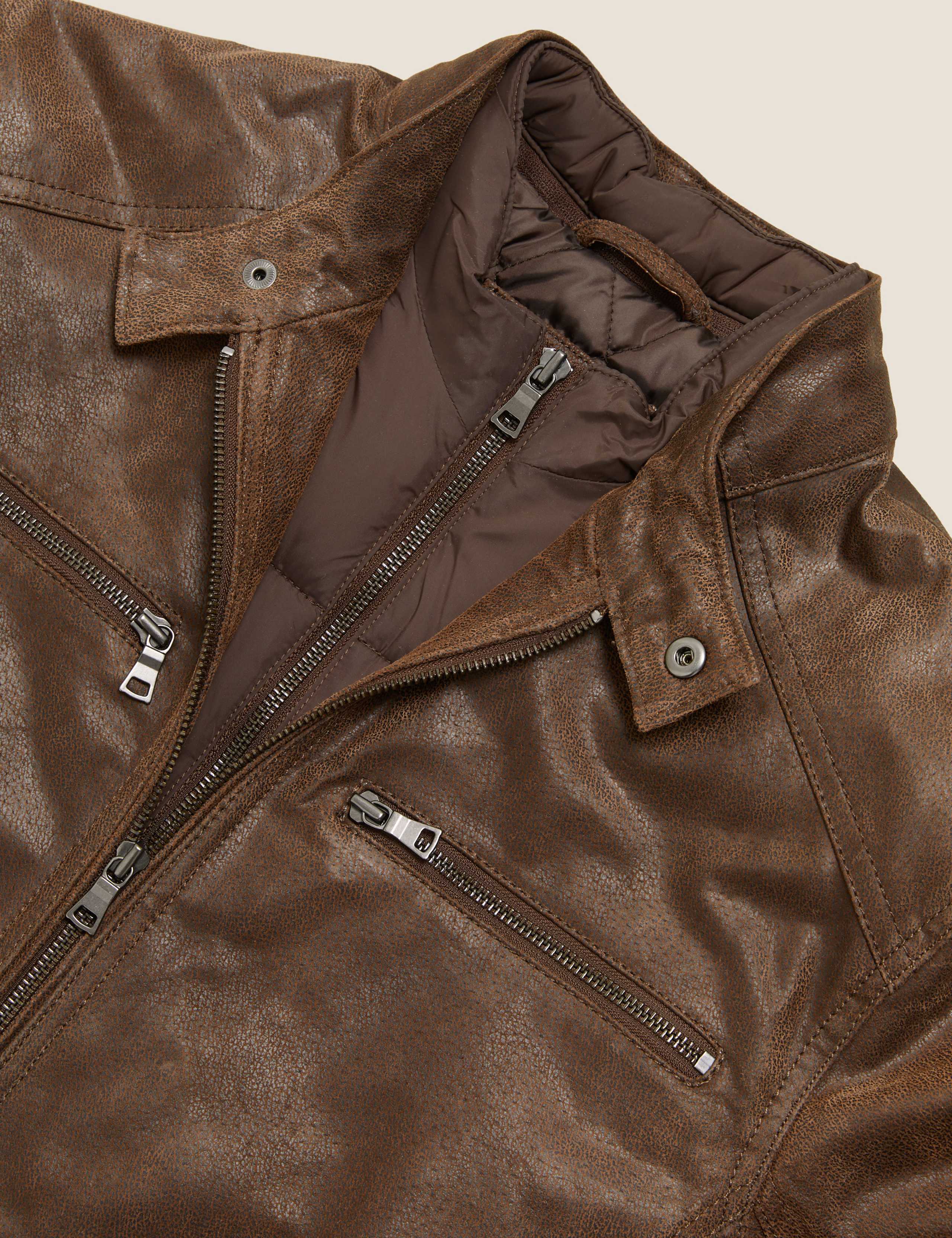 Leather Double Collar Biker Jacket 9 of 10