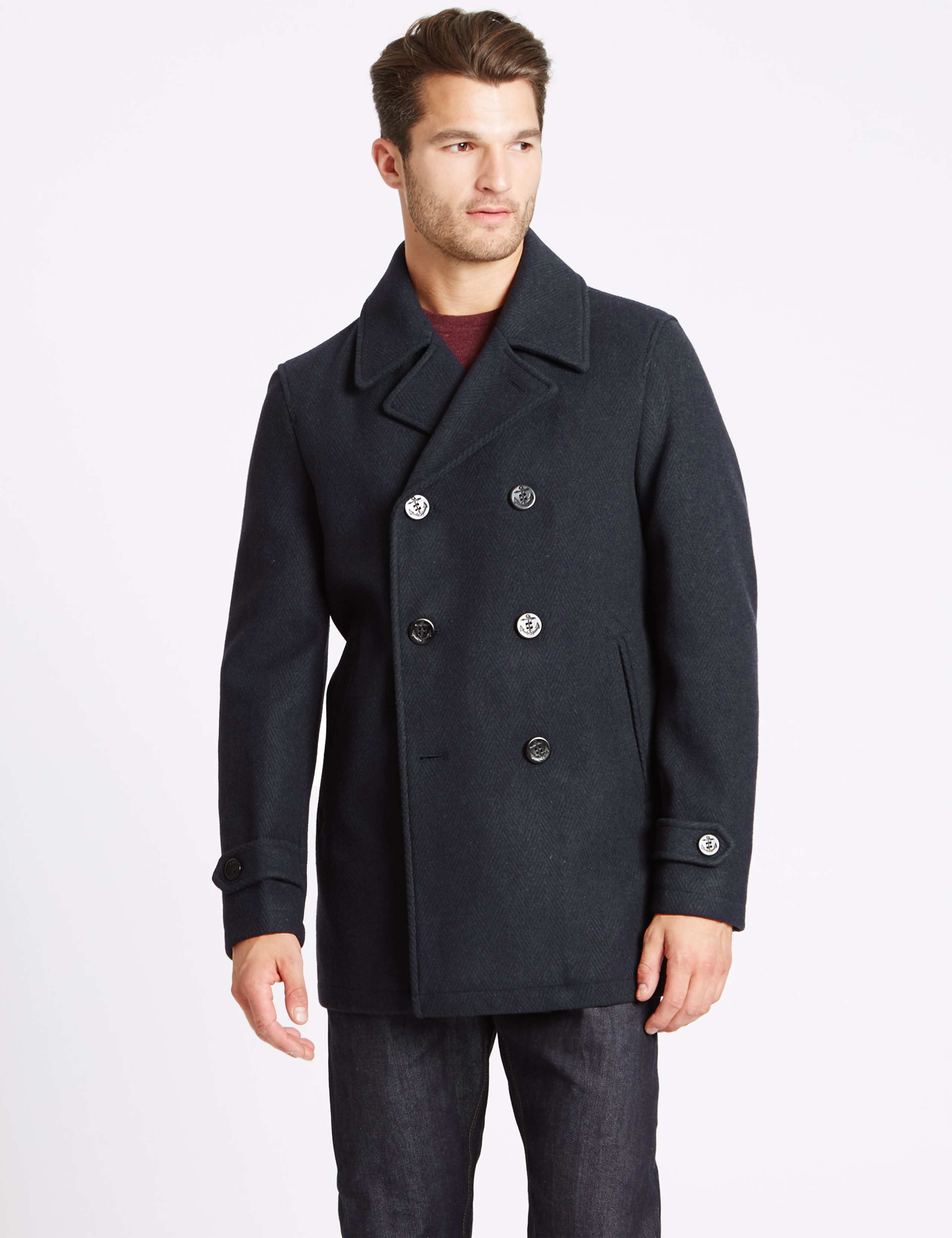 Wool Blend Double Breasted Peacoat M&S Collection M&S IE