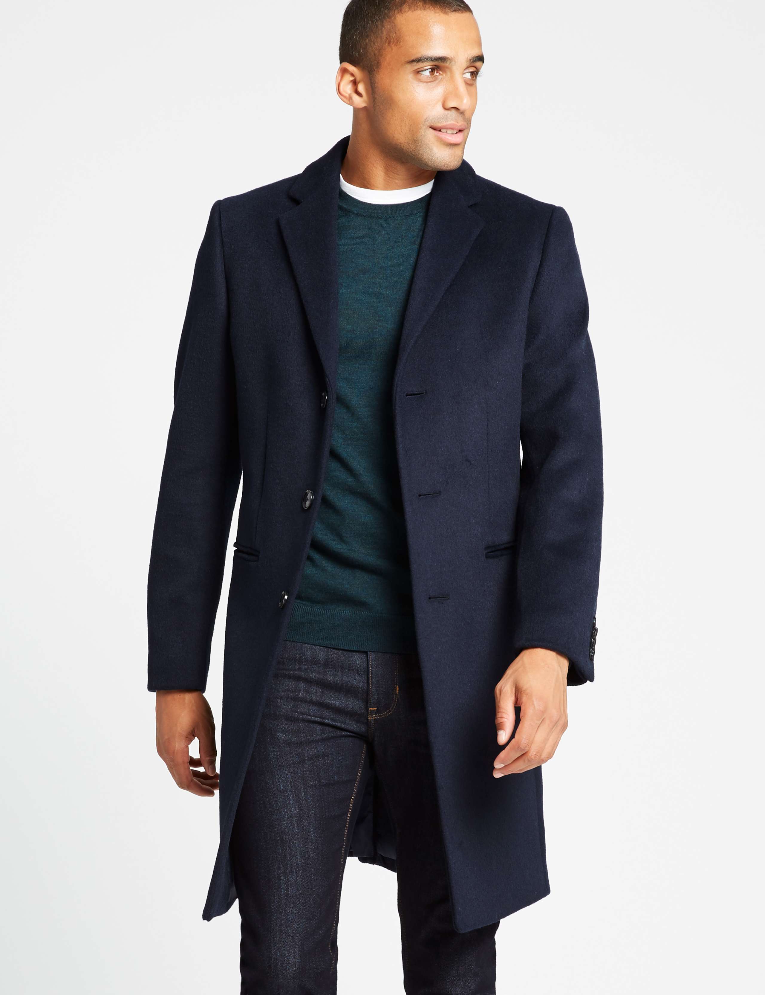 FOLL】super130s wool-cashmere rever coat Blue Super 130's Wool