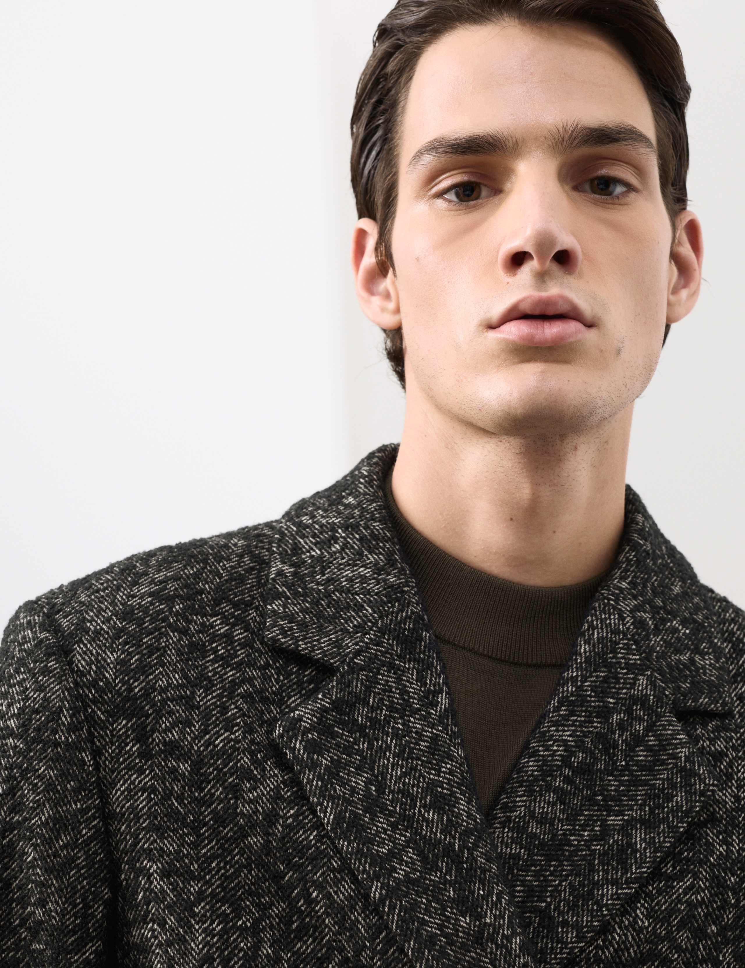 Wool Blend Herringbone Boucle Revere Overcoat 3 of 8