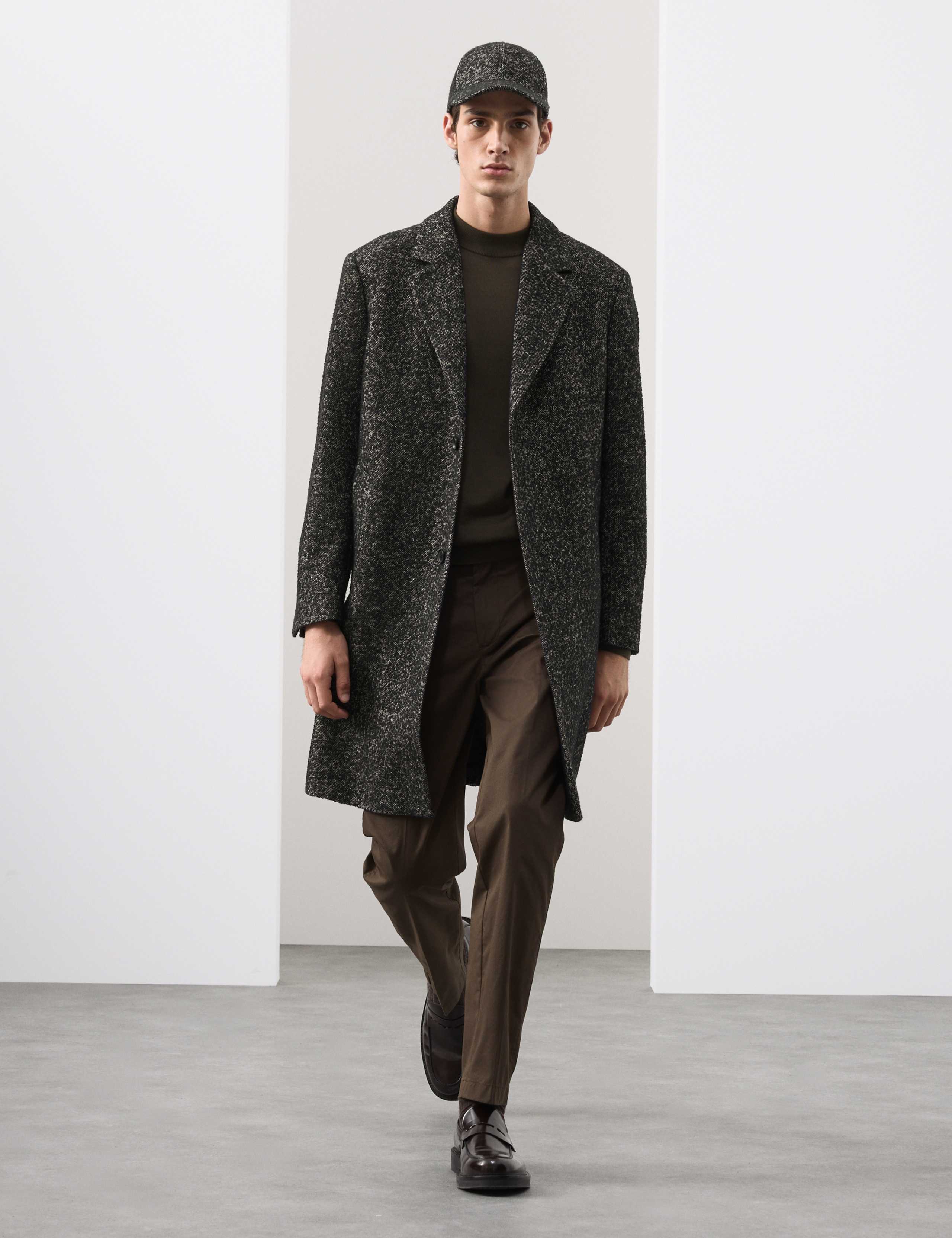 Wool Blend Herringbone Boucle Revere Overcoat 4 of 8