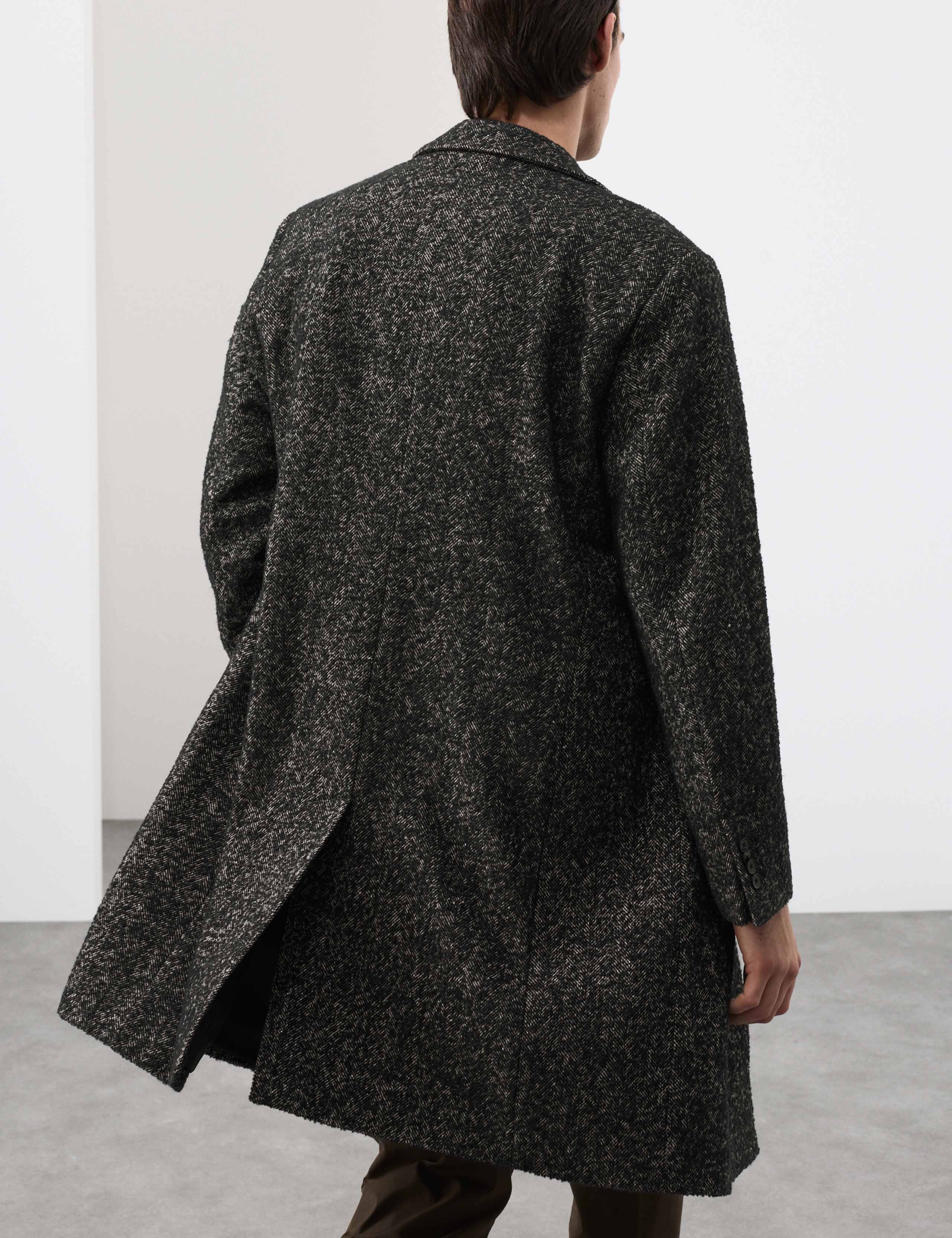 Wool Blend Herringbone Boucle Revere Overcoat 2 of 4