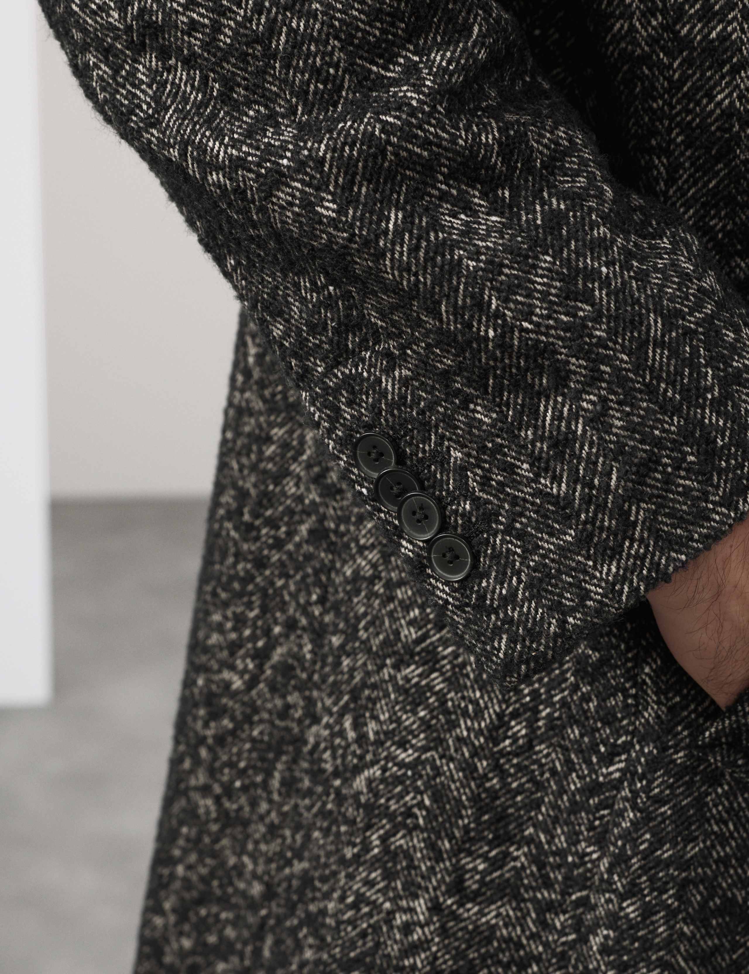 Wool Blend Herringbone Boucle Revere Overcoat 3 of 4