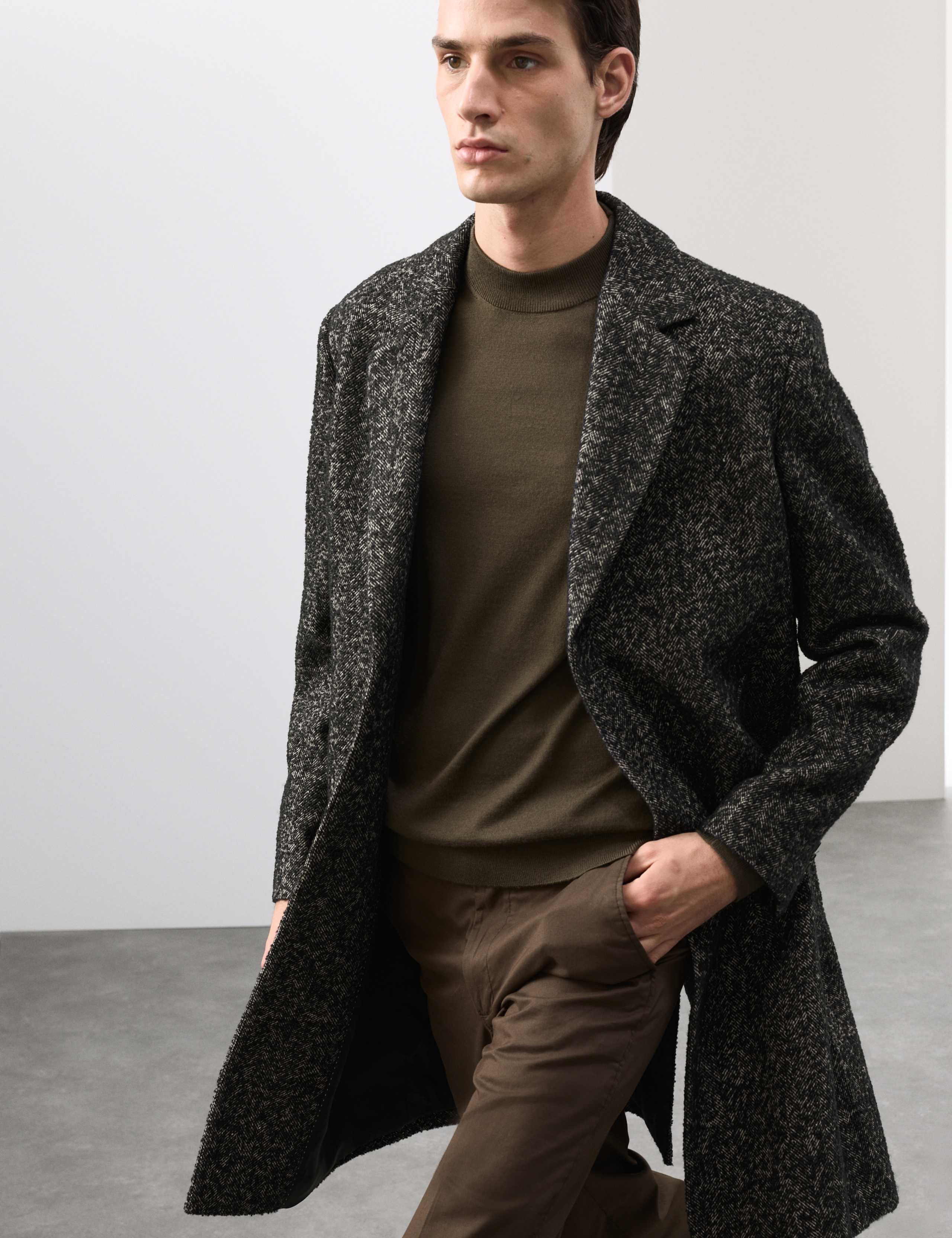 Wool Blend Herringbone Boucle Revere Overcoat 8 of 8