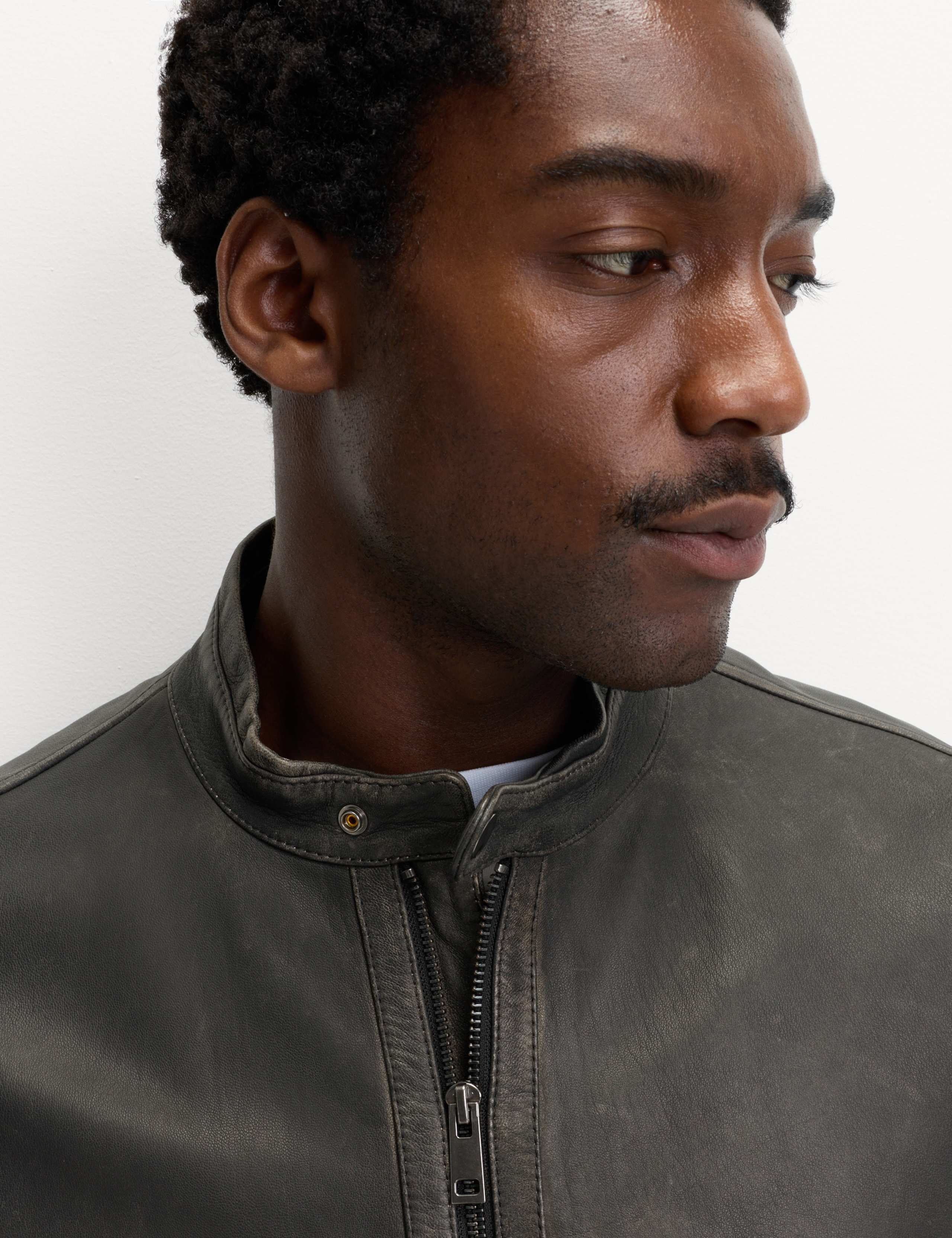 Washed Leather Biker Jacket 3 of 5