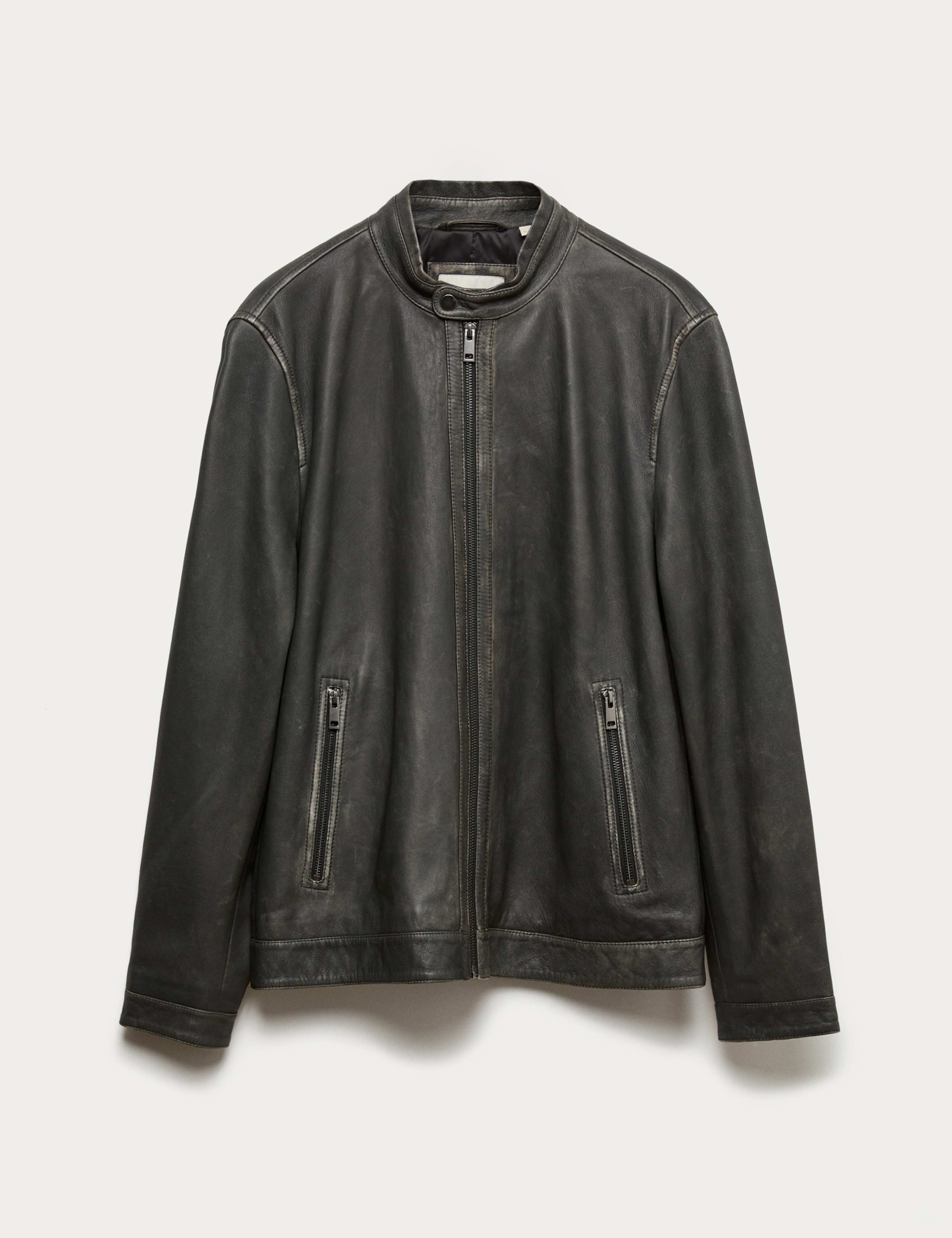 Washed Leather Biker Jacket 2 of 5