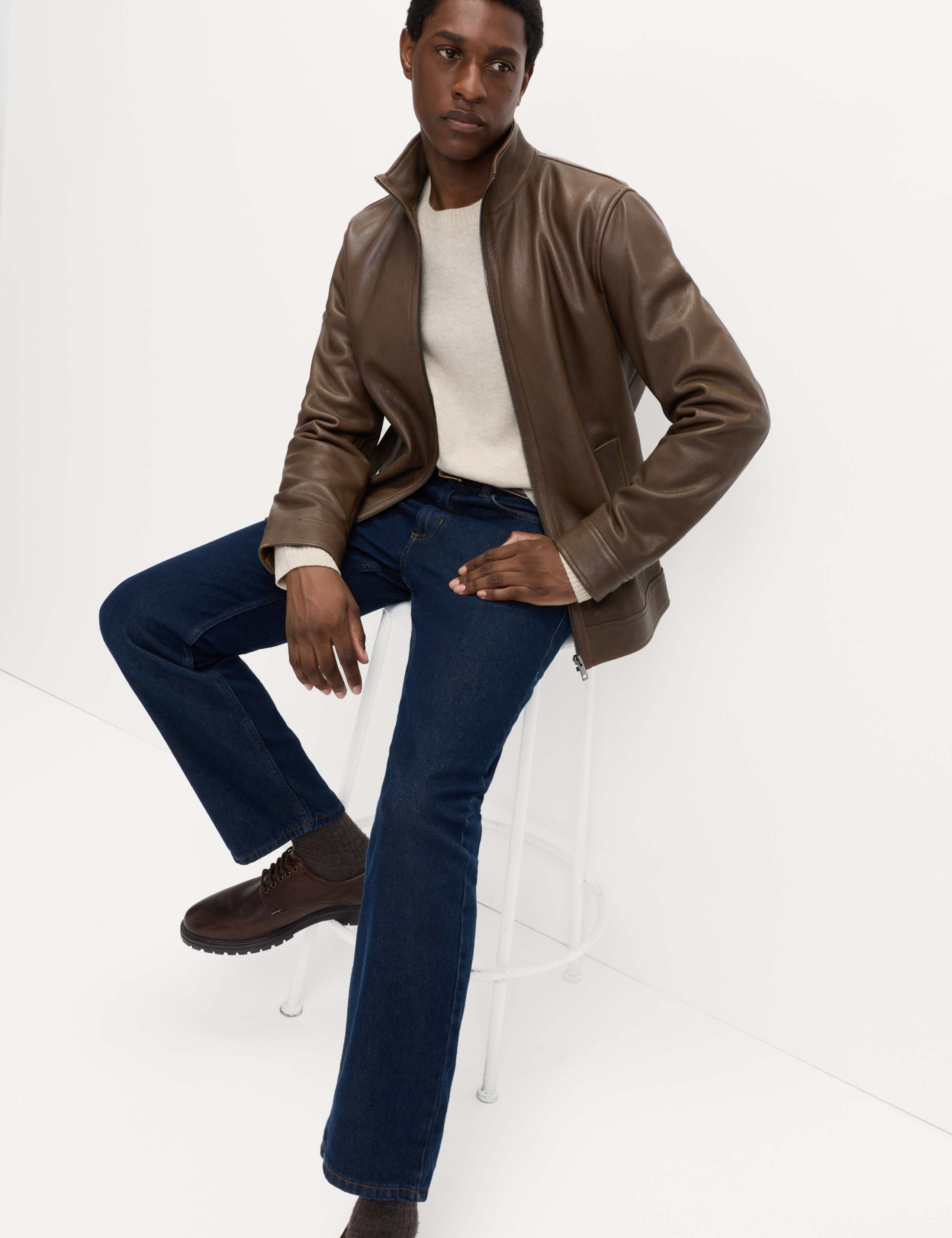 Funnel Neck Leather BikerJacket 4 of 7