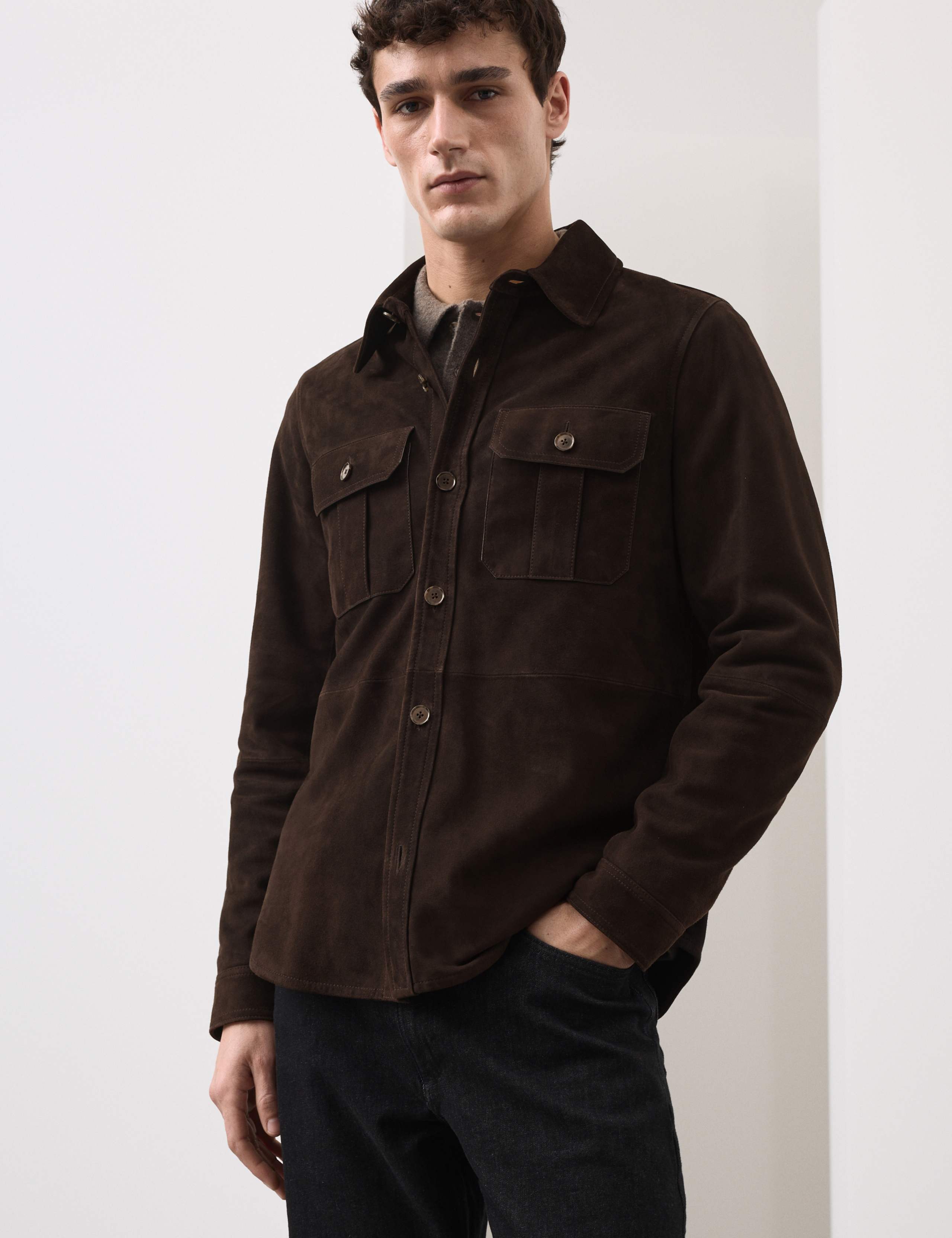 Suede Curved Hem Overshirt 1 of 6