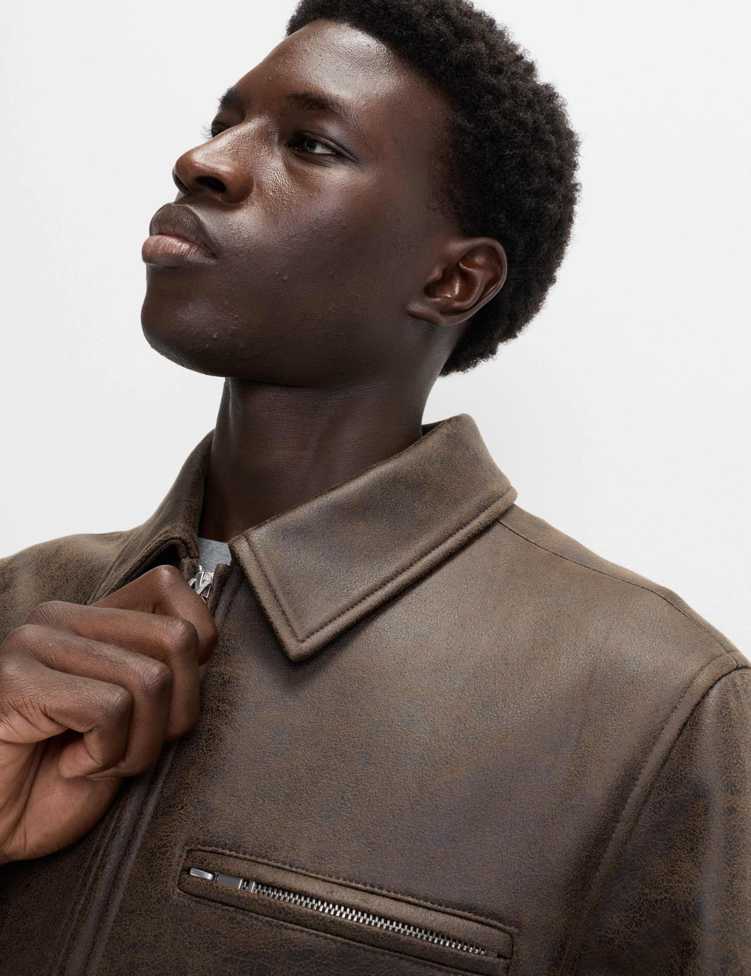 Distressed Faux Leather Harrington Jacket 3 of 6