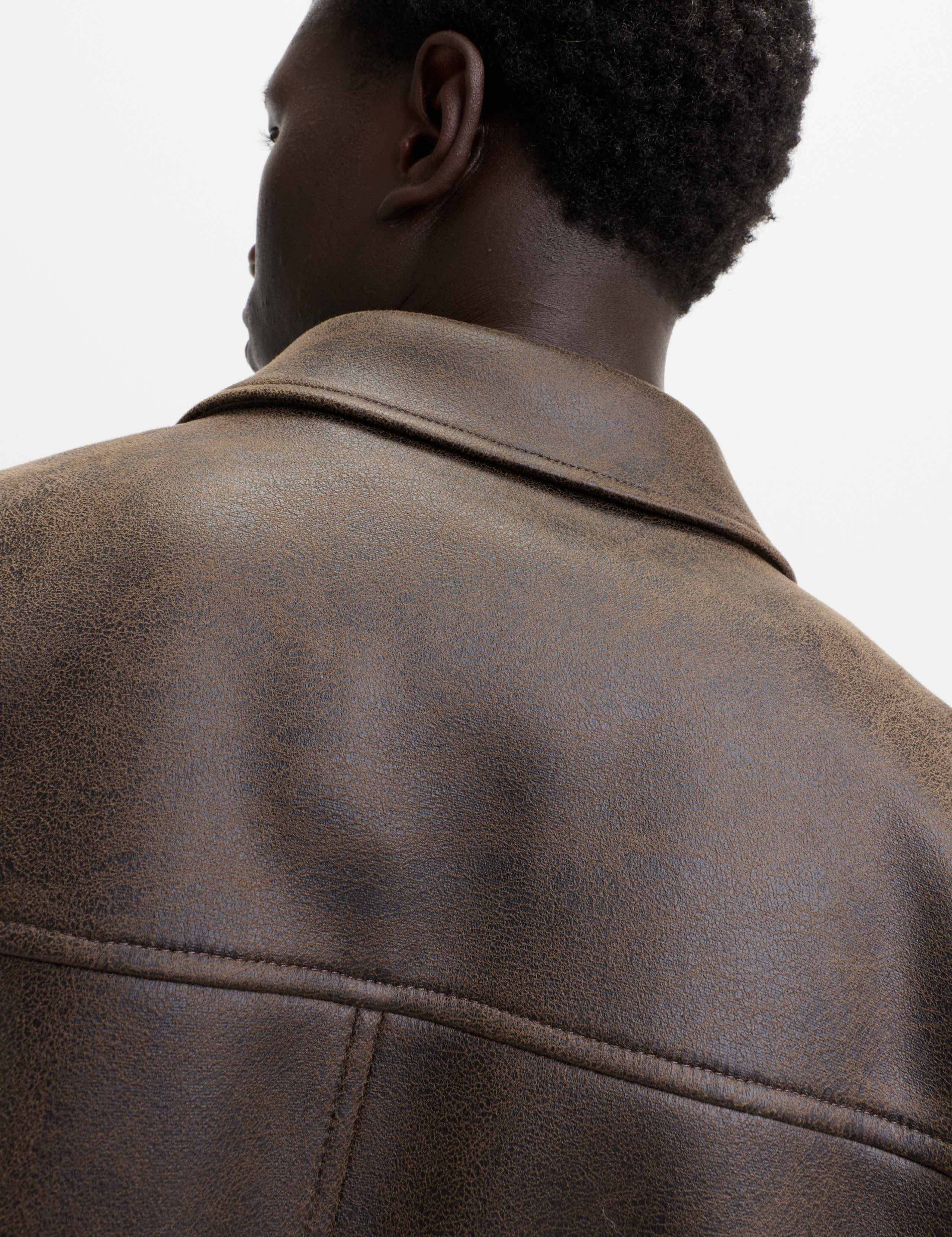 Distressed Faux Leather Harrington Jacket 5 of 6