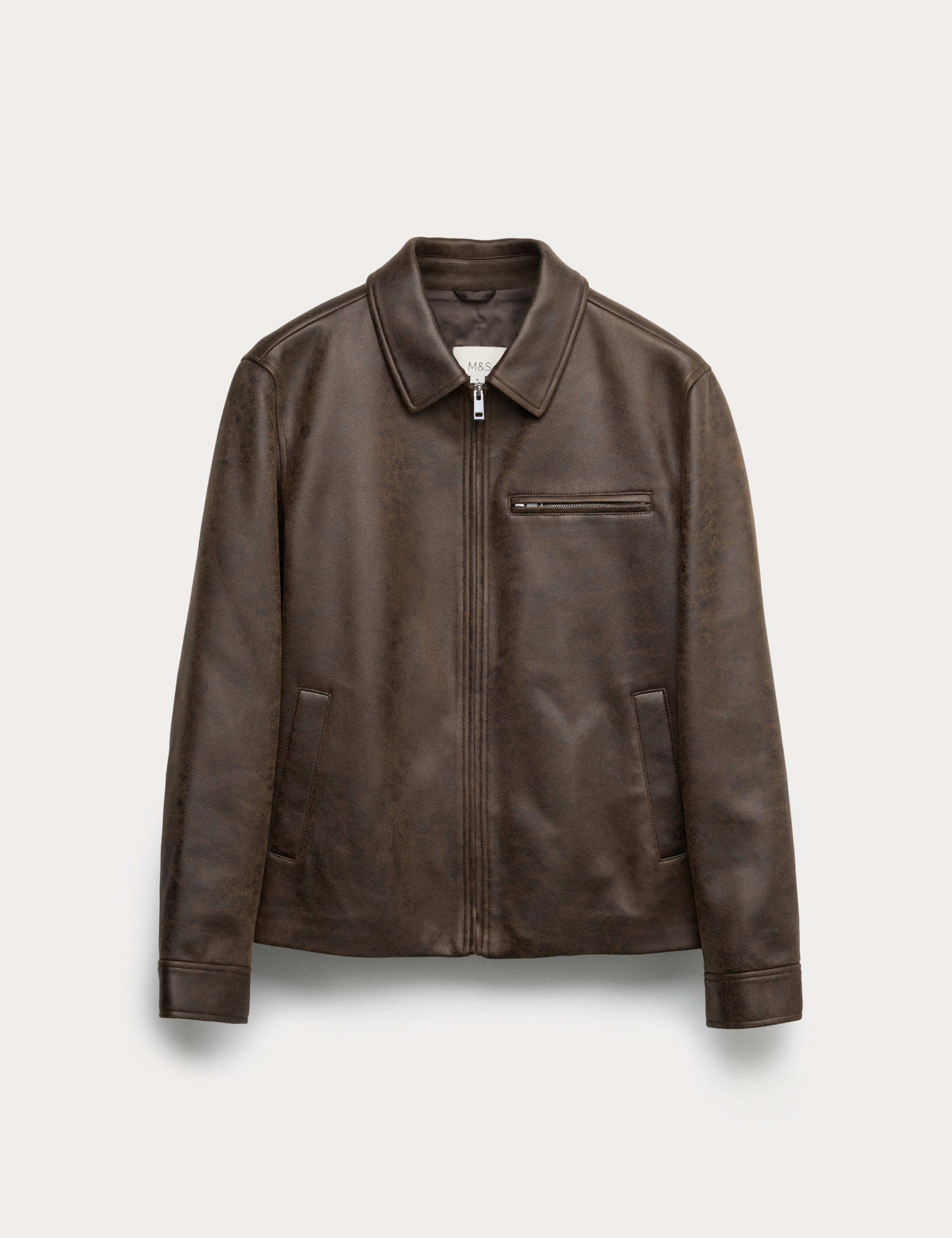 Distressed Faux Leather Harrington Jacket 2 of 6