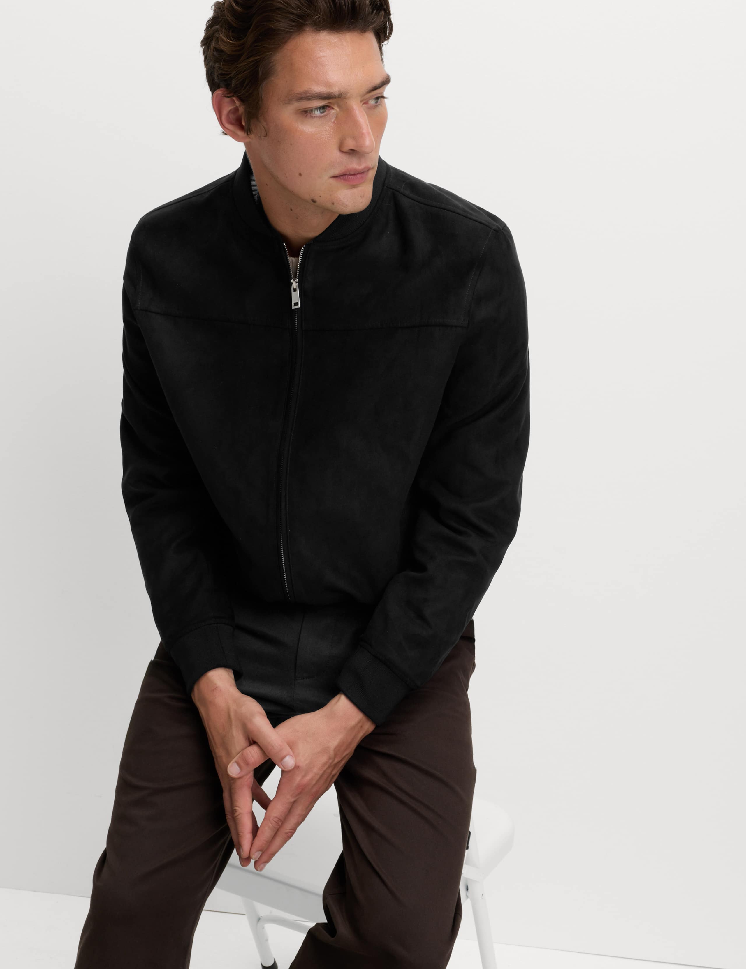 Faux Suede Bomber Jacket 1 of 6