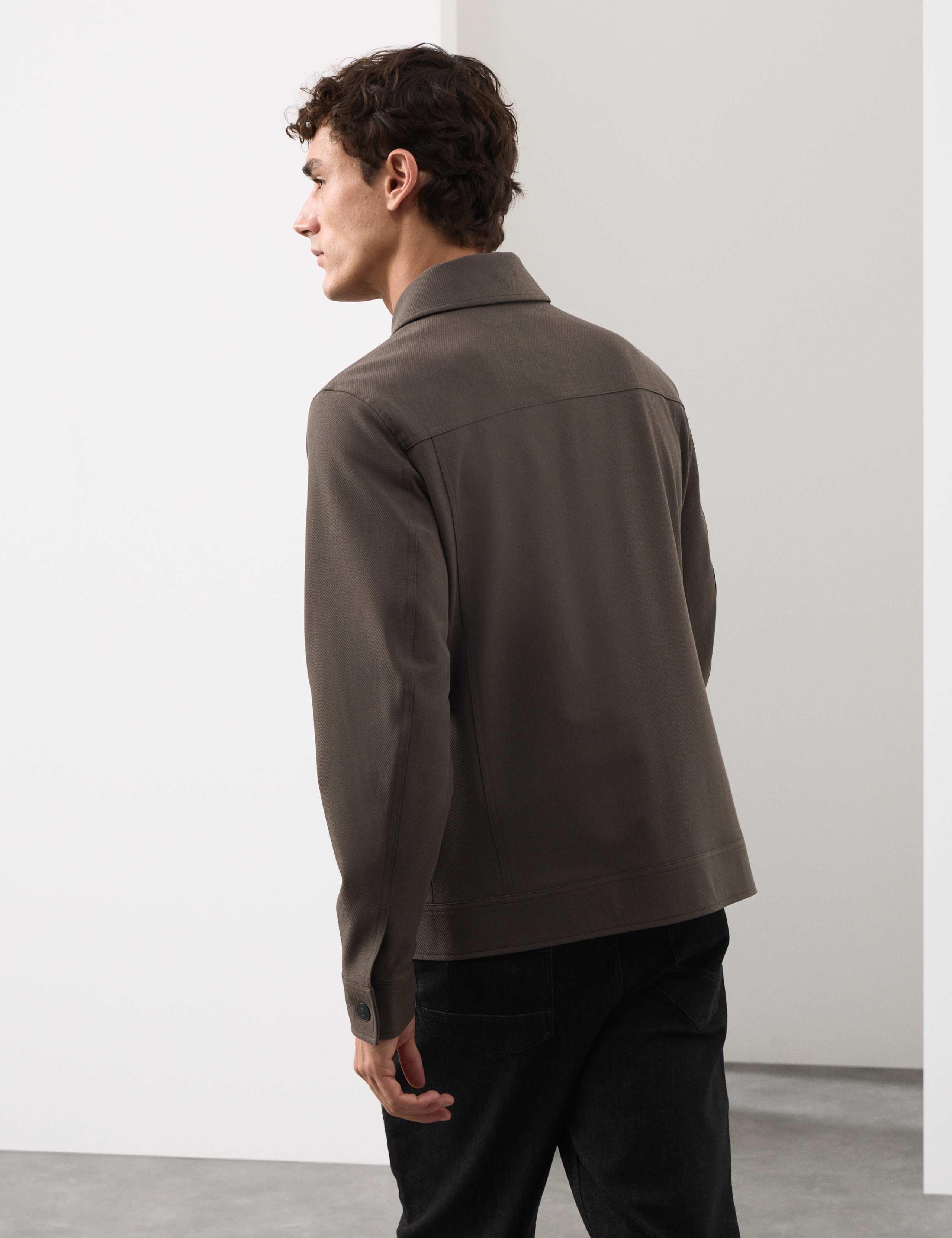 Textured Technical Twill Trucker Jacket 3 of 7