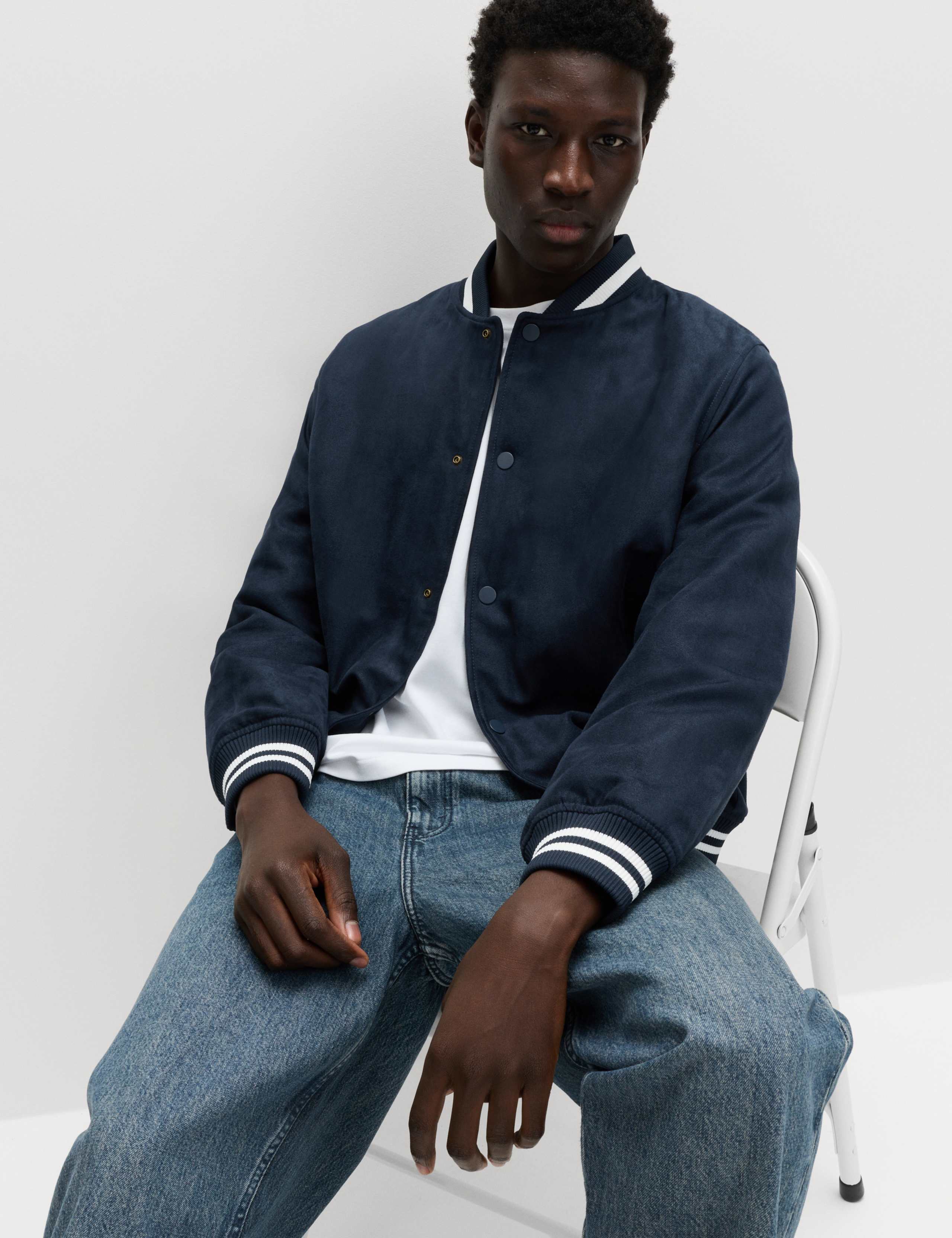 Mock Suede Padded Varsity Bomber Jacket 4 of 6