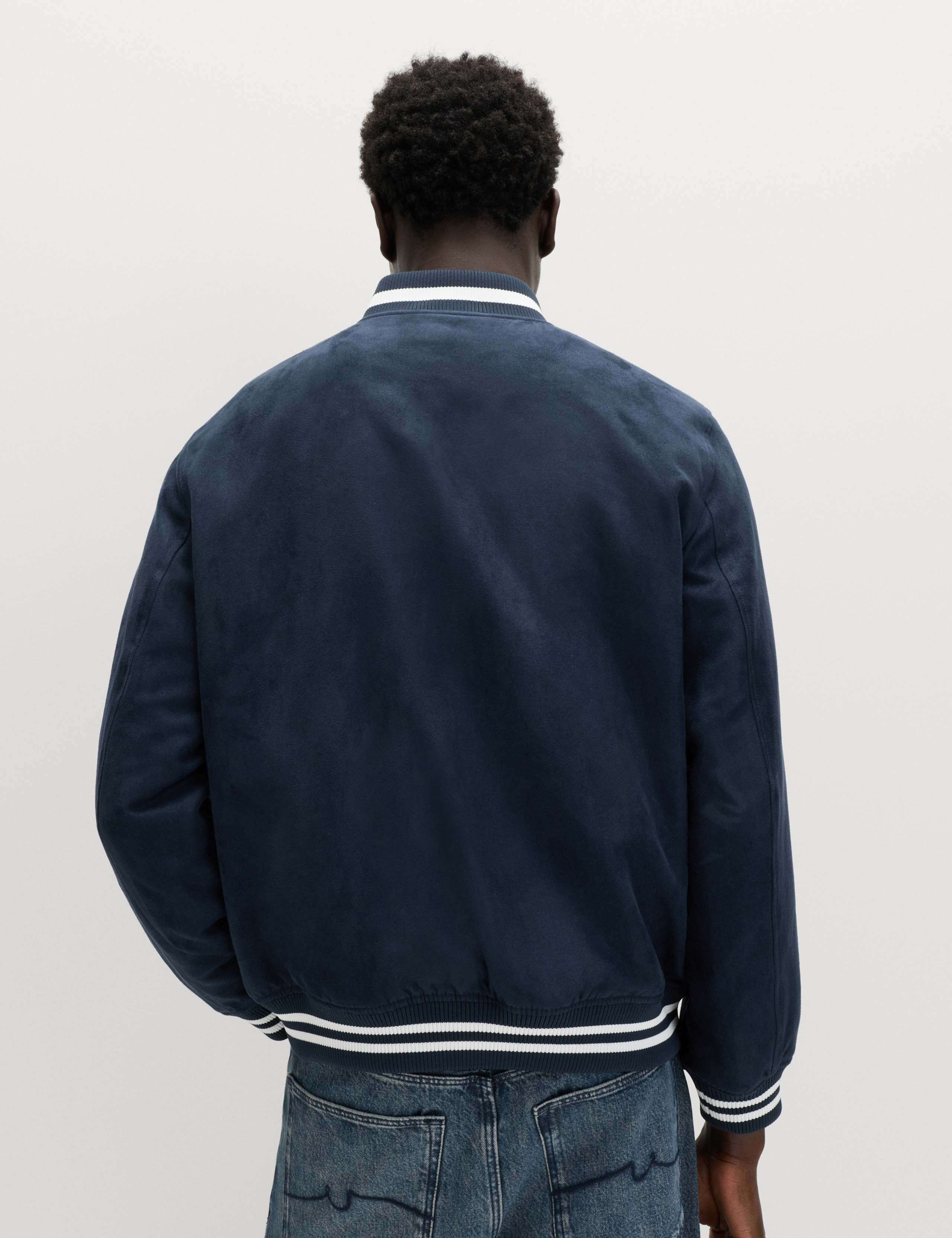 Mock Suede Padded Varsity Bomber Jacket 5 of 6