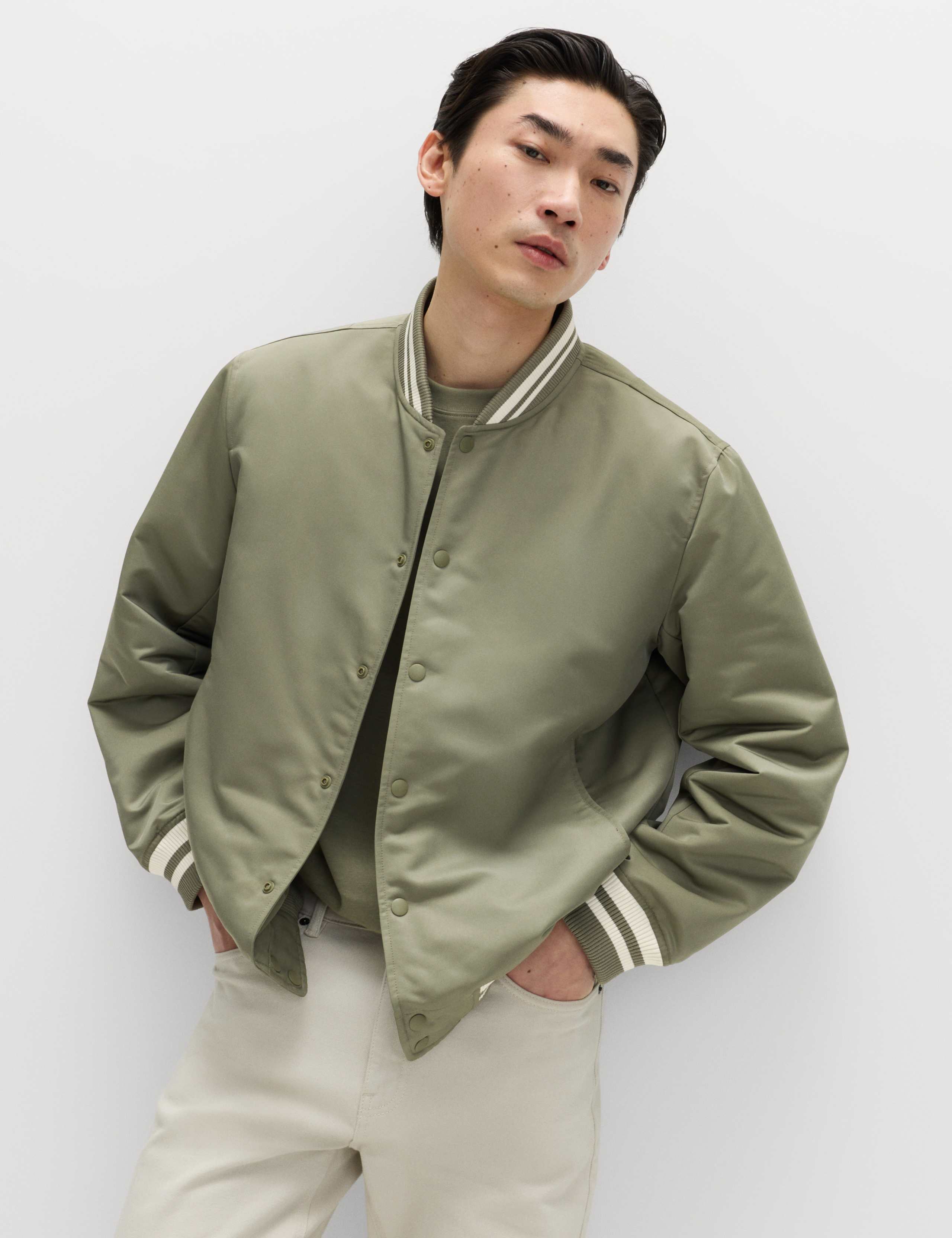Satin Effect Lightweight Bomber Jacket 1 of 7