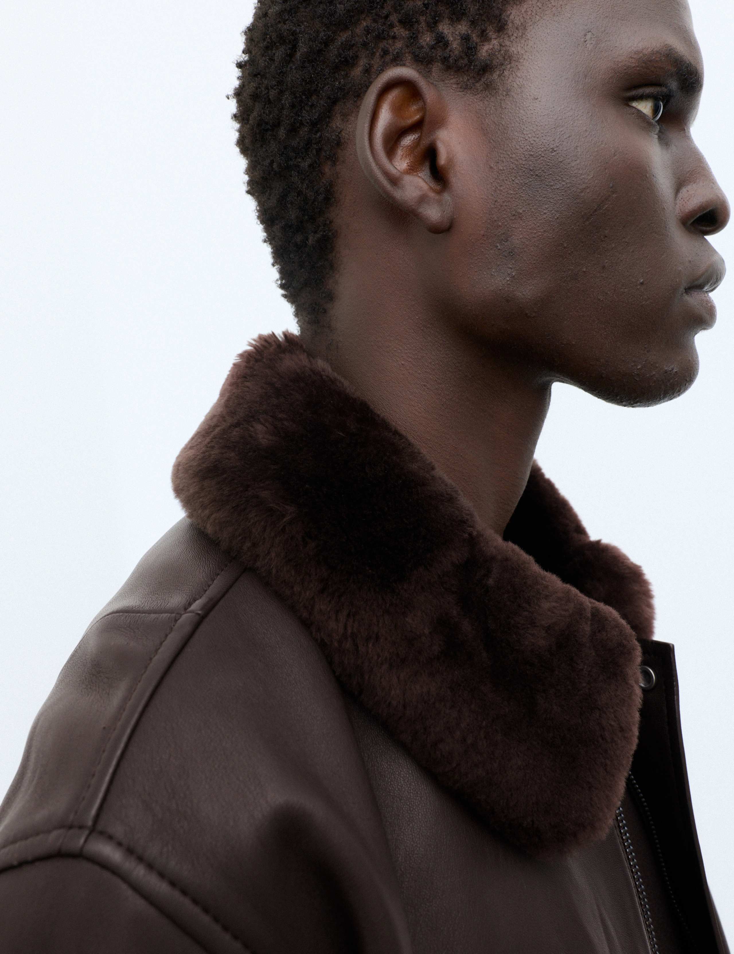 Leather Shearling Collar Bomber Jacket 7 of 7
