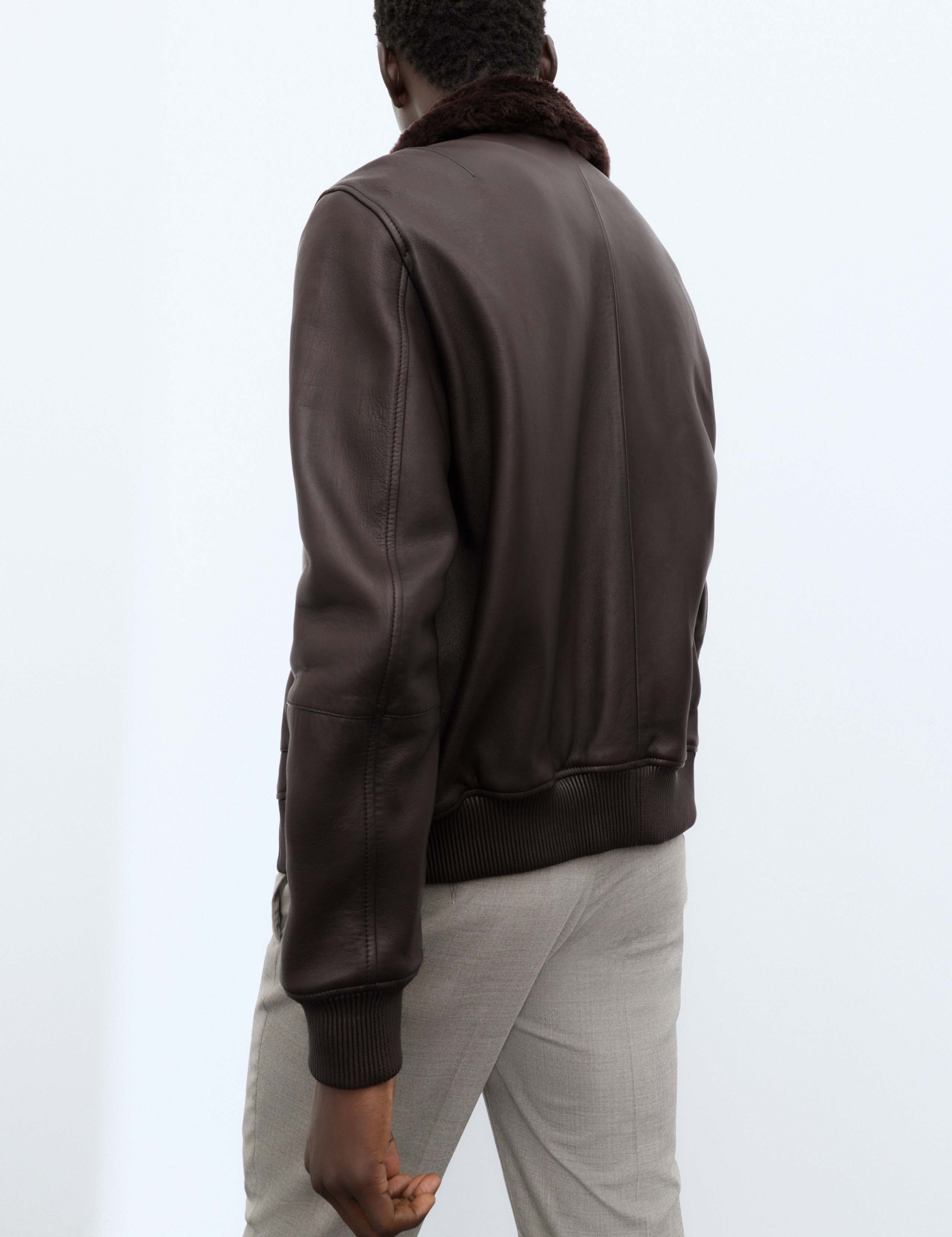 Leather Shearling Collar Bomber Jacket 3 of 7