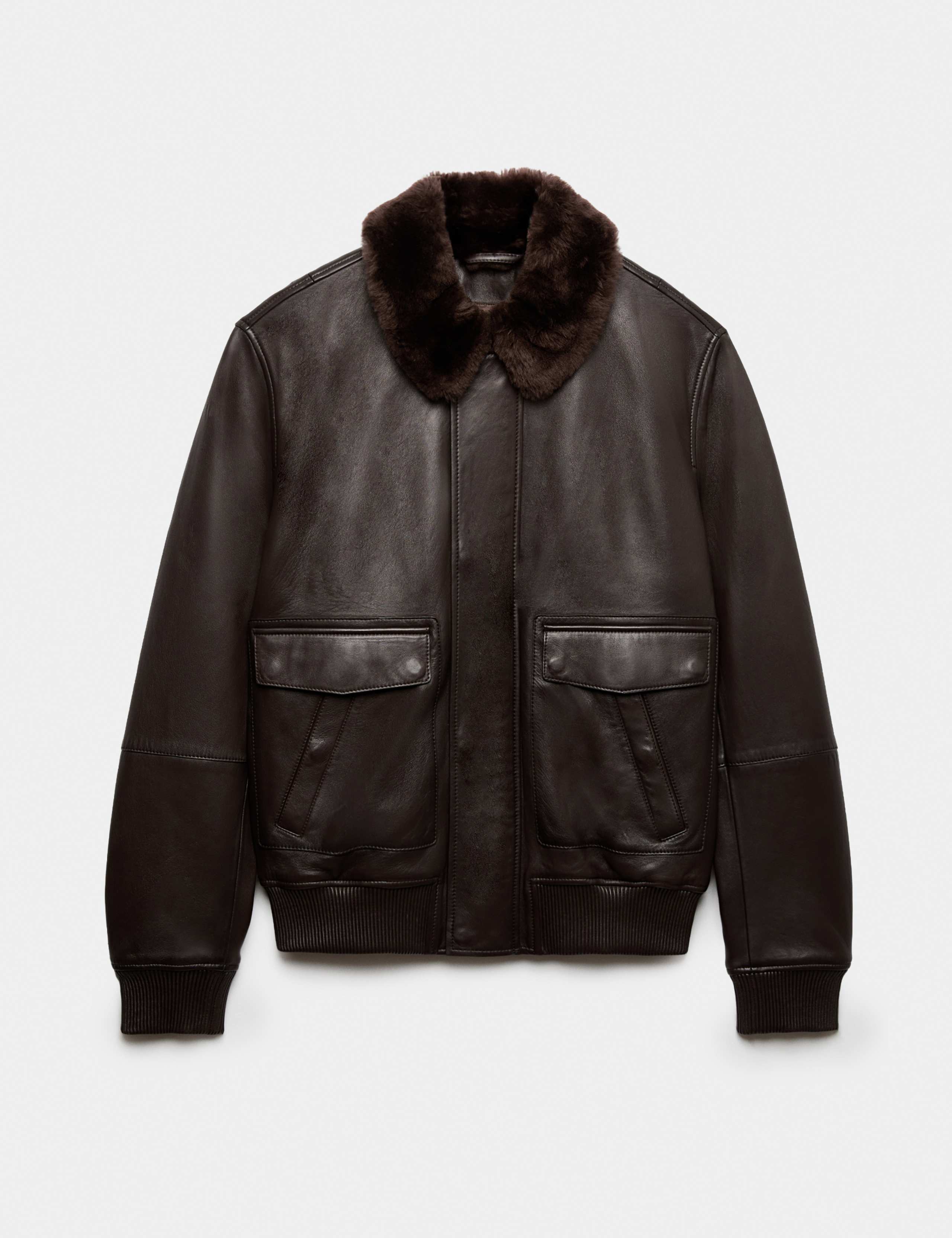Leather Shearling Collar Bomber Jacket 2 of 7