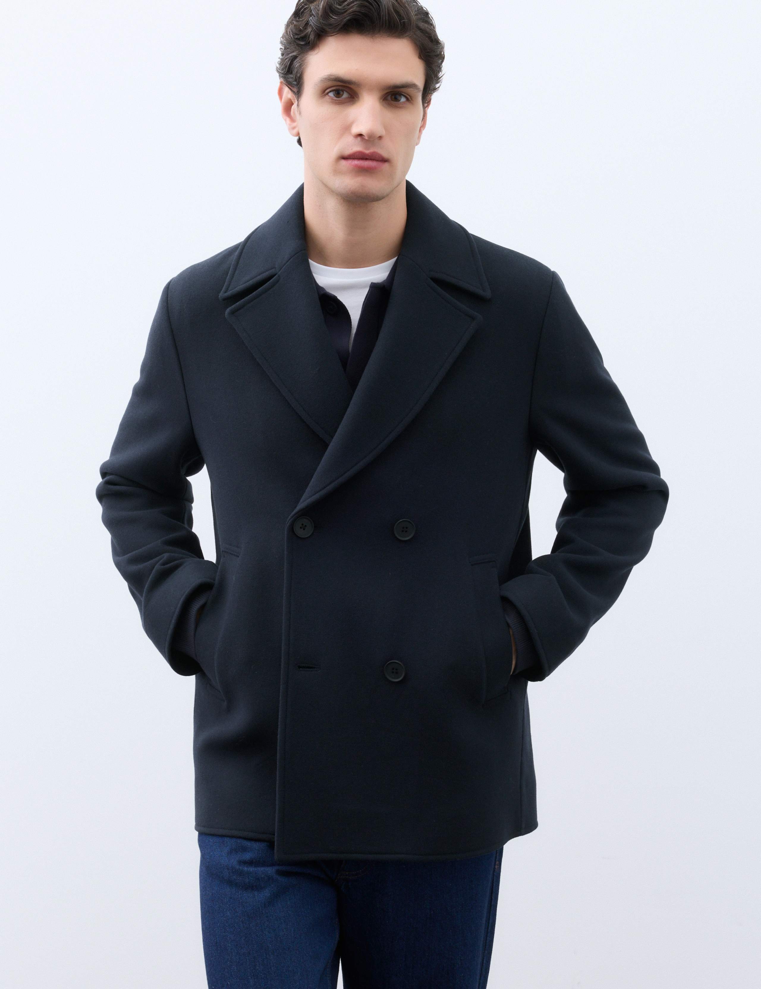 Wool Blend Melton Pea Coat 1 of 7