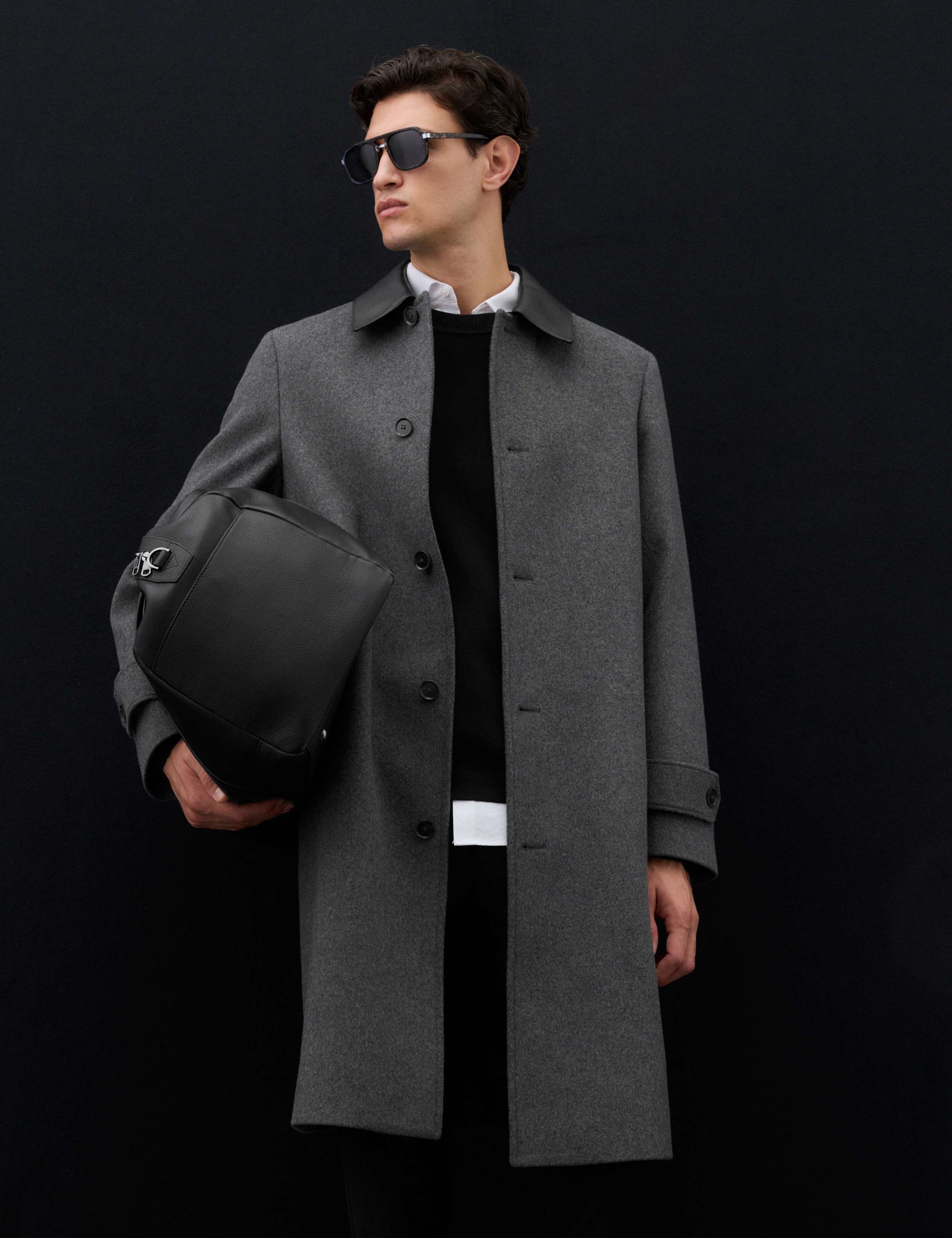 Wool Blend Contrast Collar Car Coat 1 of 8