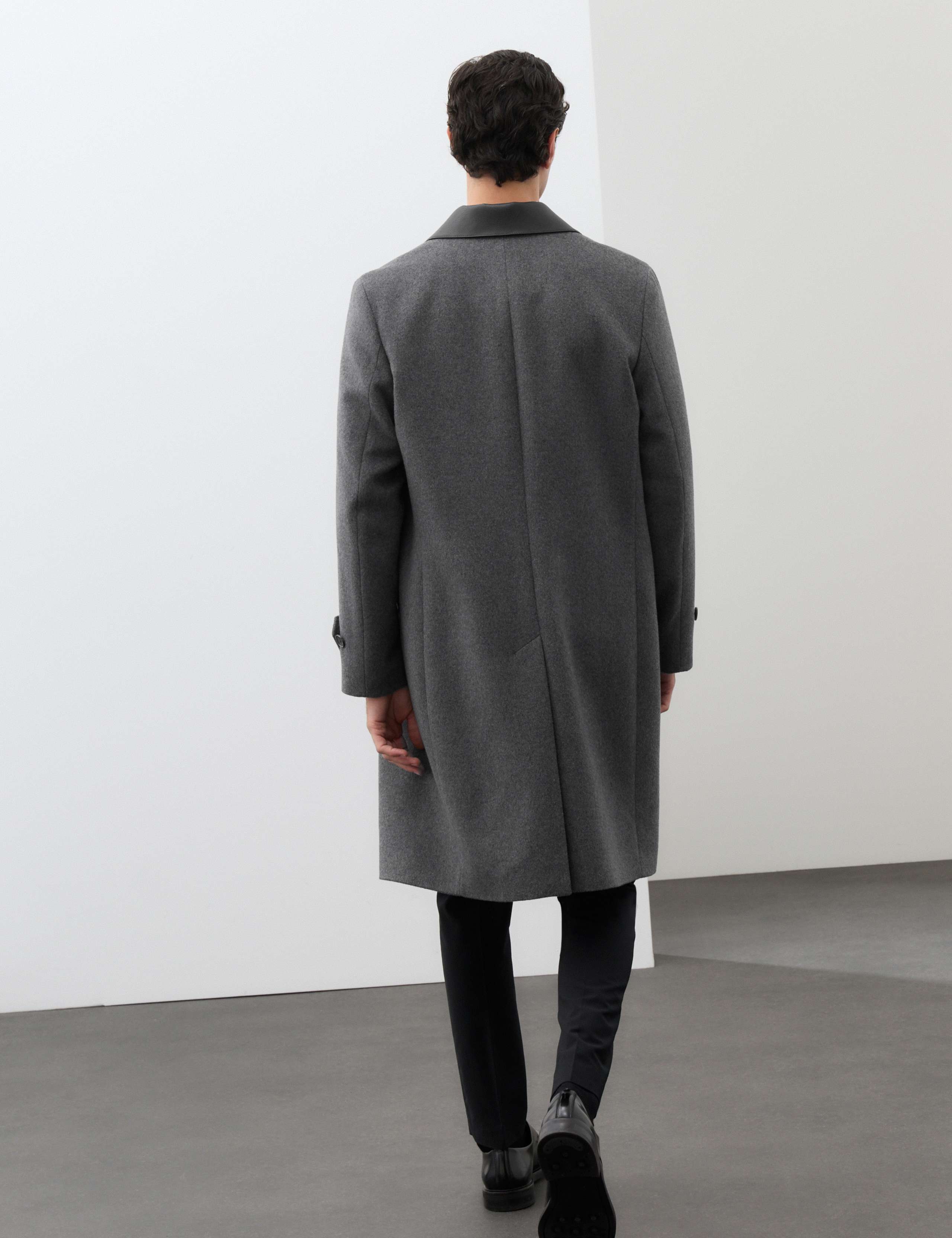 Wool Blend Contrast Collar Car Coat 3 of 8