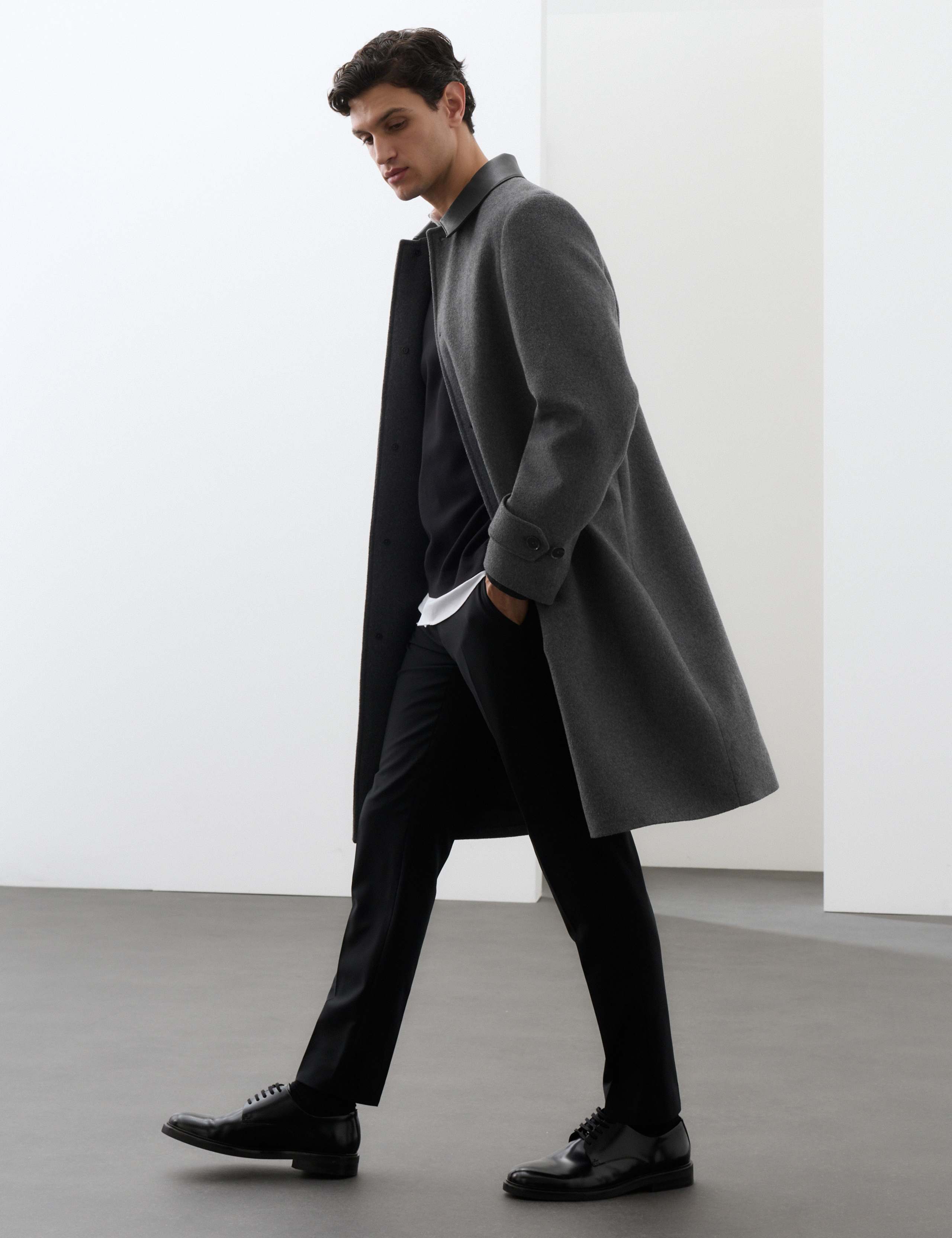 Wool Blend Contrast Collar Car Coat 4 of 8