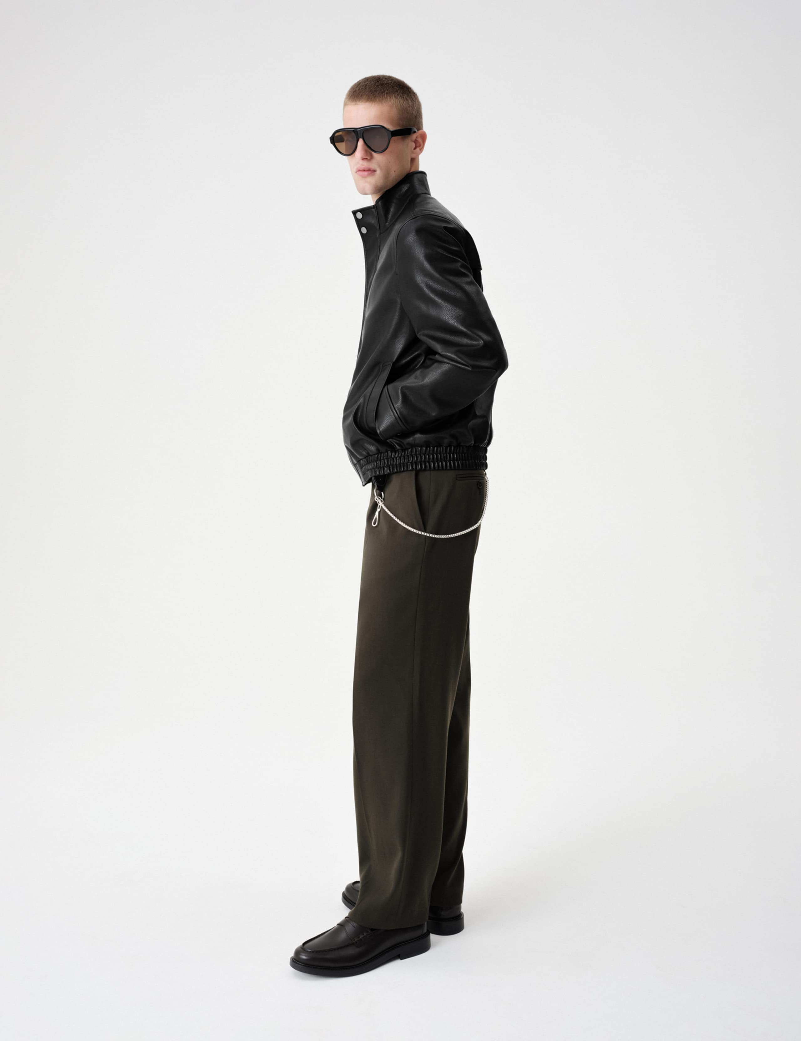 Grained Faux Leather Funnel Neck Jacket 3 of 6