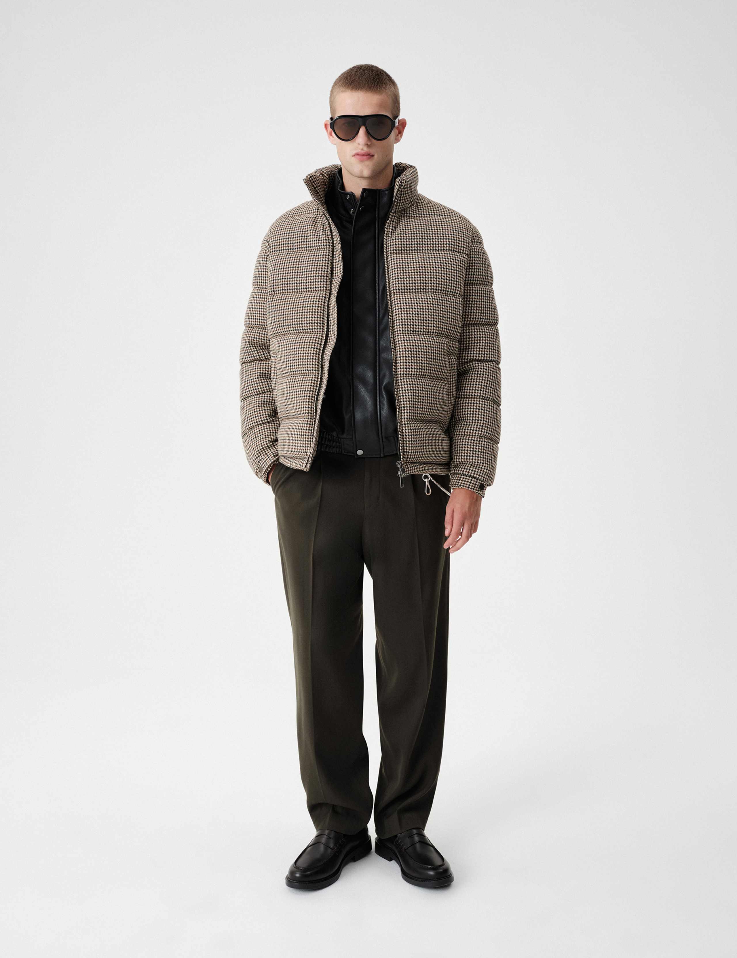 Wool Blend Funnel Neck Houndstooth Puffer Jacket 1 of 10