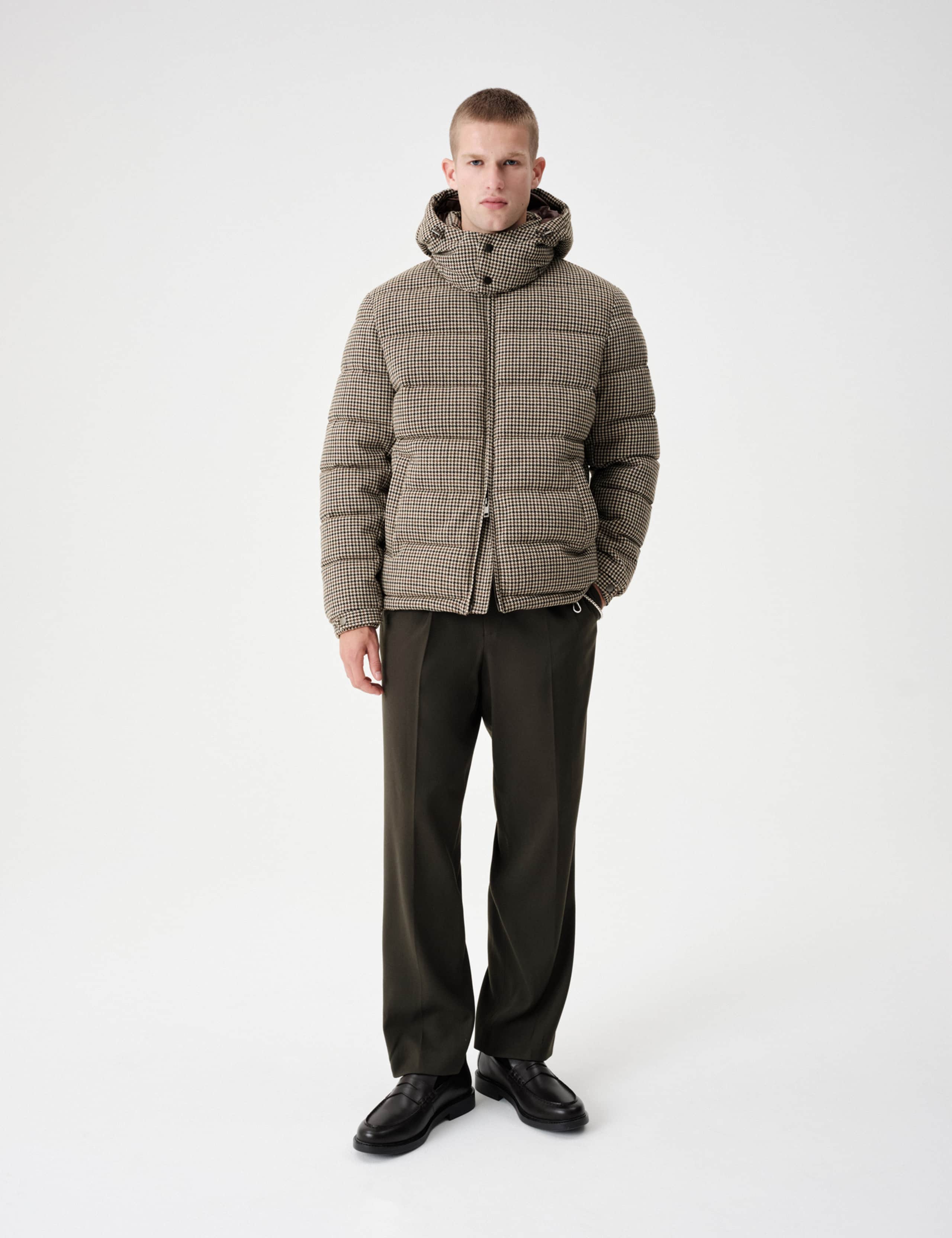 Wool Blend Funnel Neck Houndstooth Puffer Jacket 3 of 10