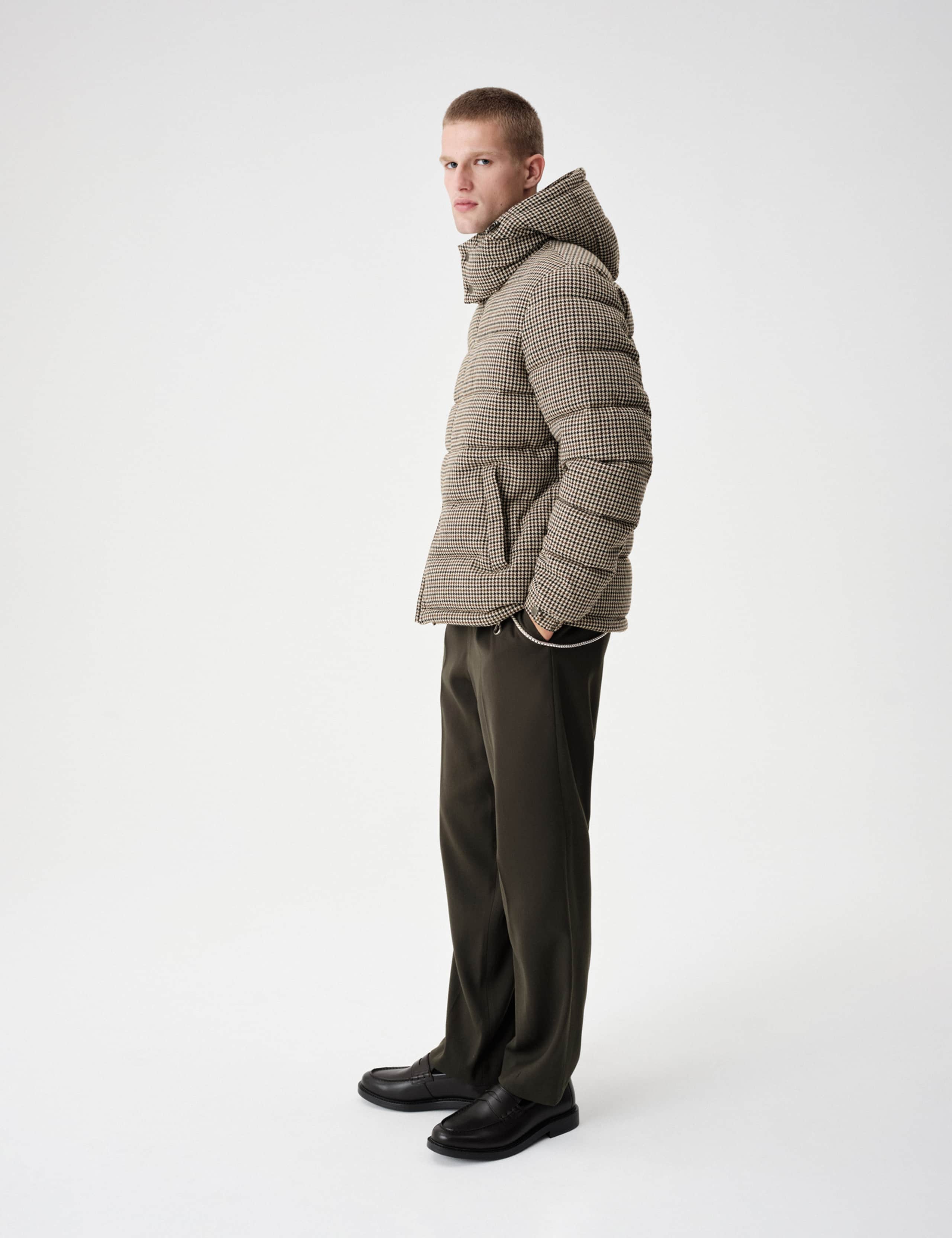 Wool Blend Funnel Neck Houndstooth Puffer Jacket 4 of 10