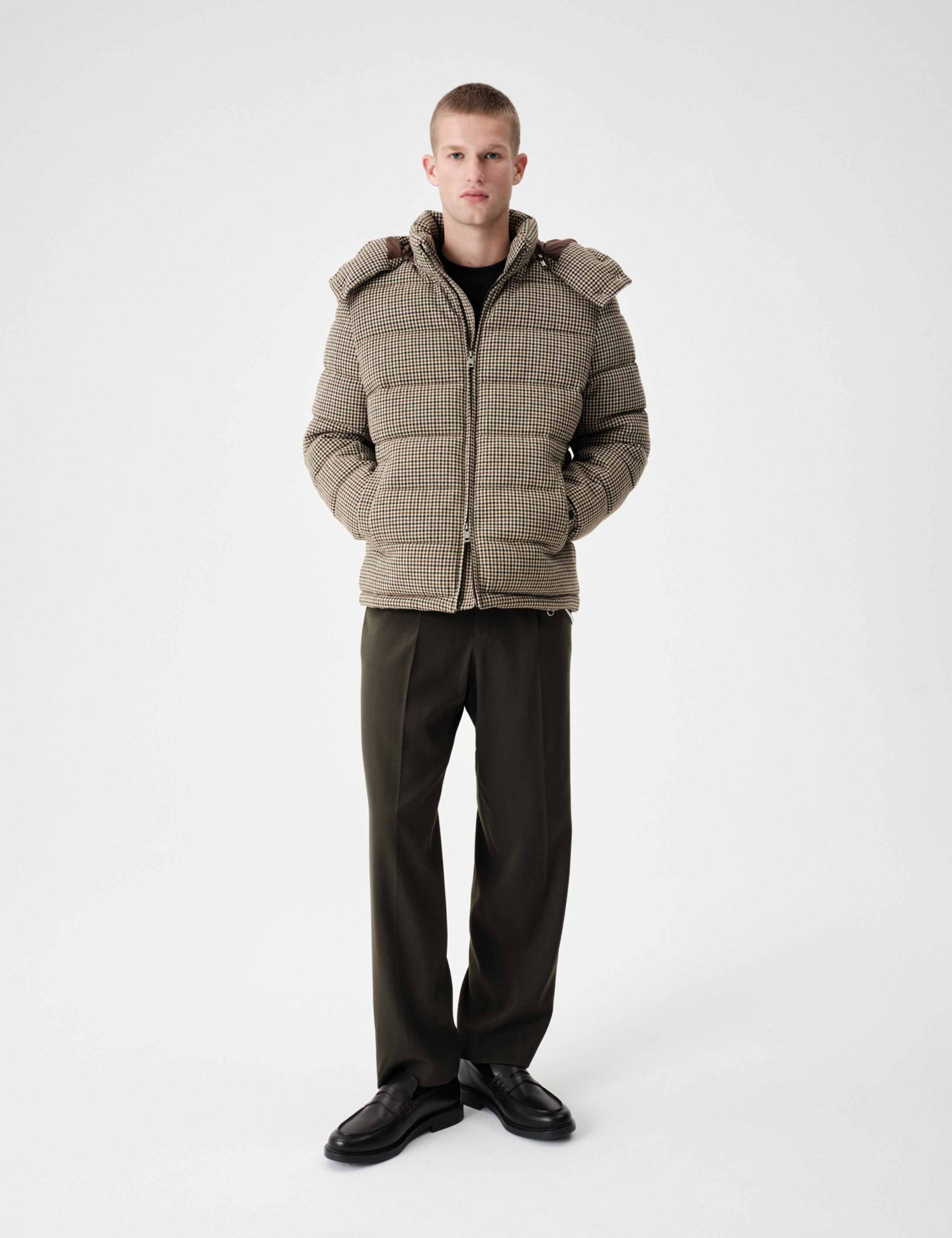Wool Blend Funnel Neck Houndstooth Puffer Jacket 9 of 10