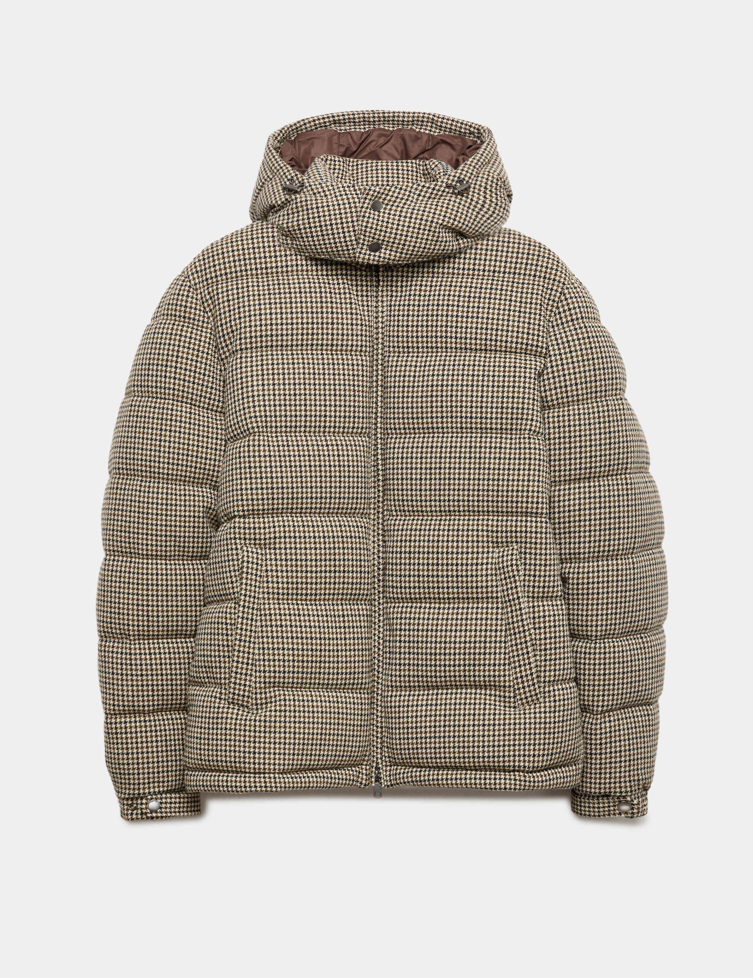 Wool Blend Funnel Neck Houndstooth Puffer Jacket 2 of 10