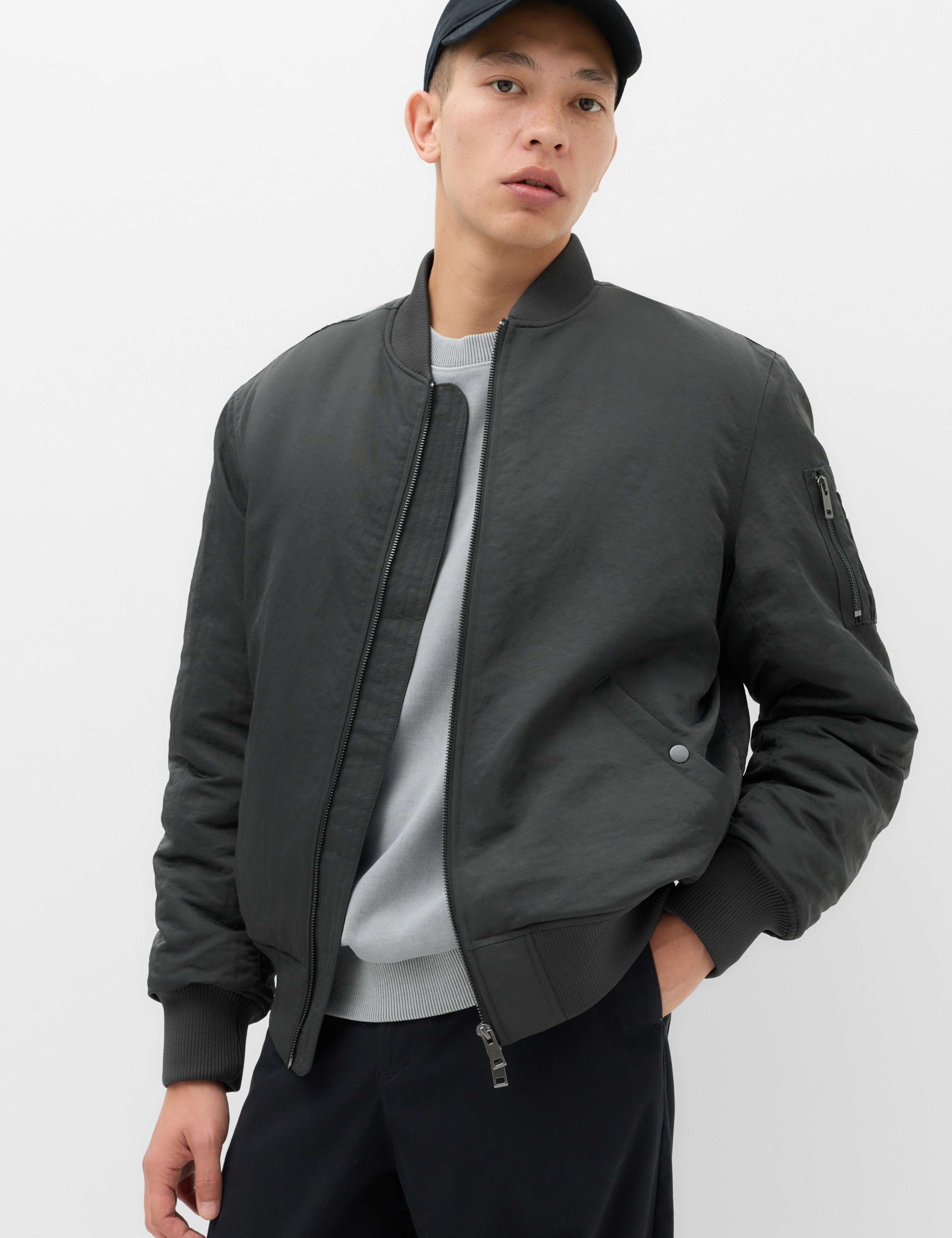 Textured Padded Bomber Jacket 1 of 7