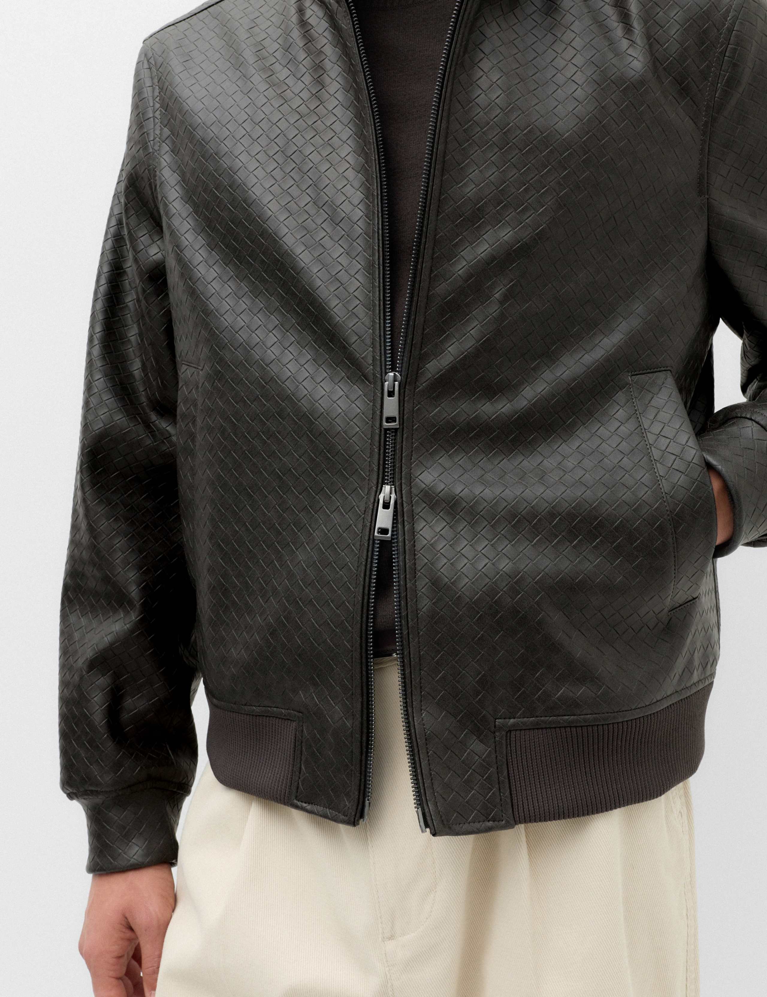 Faux Leather Textured Funnel Neck Jacket 3 of 7