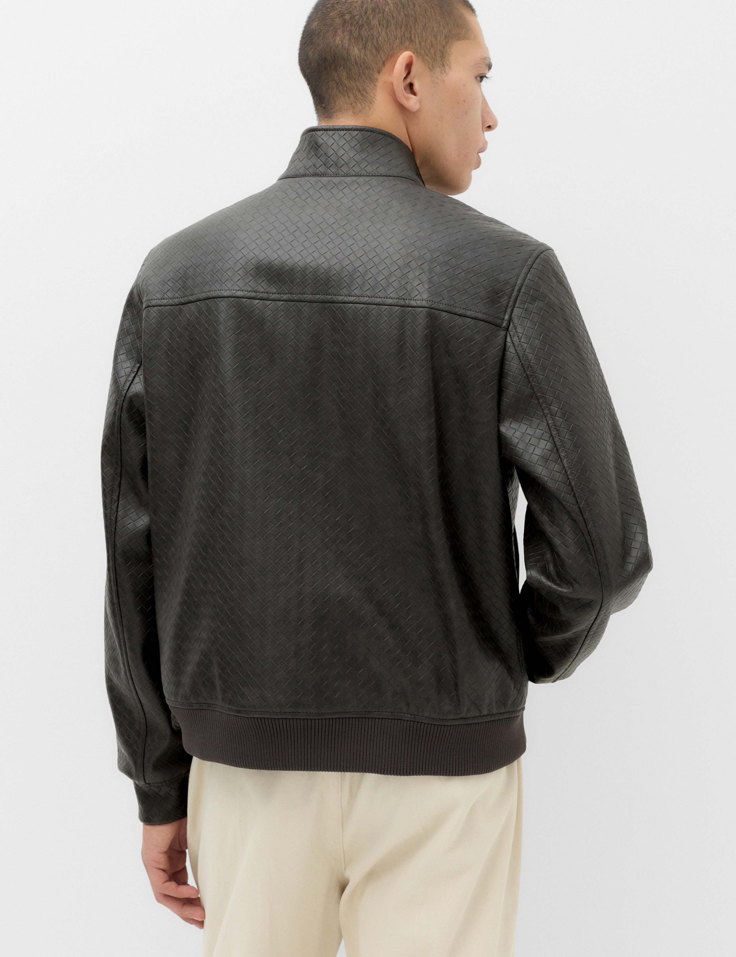 Faux Leather Textured Funnel Neck Jacket 5 of 7