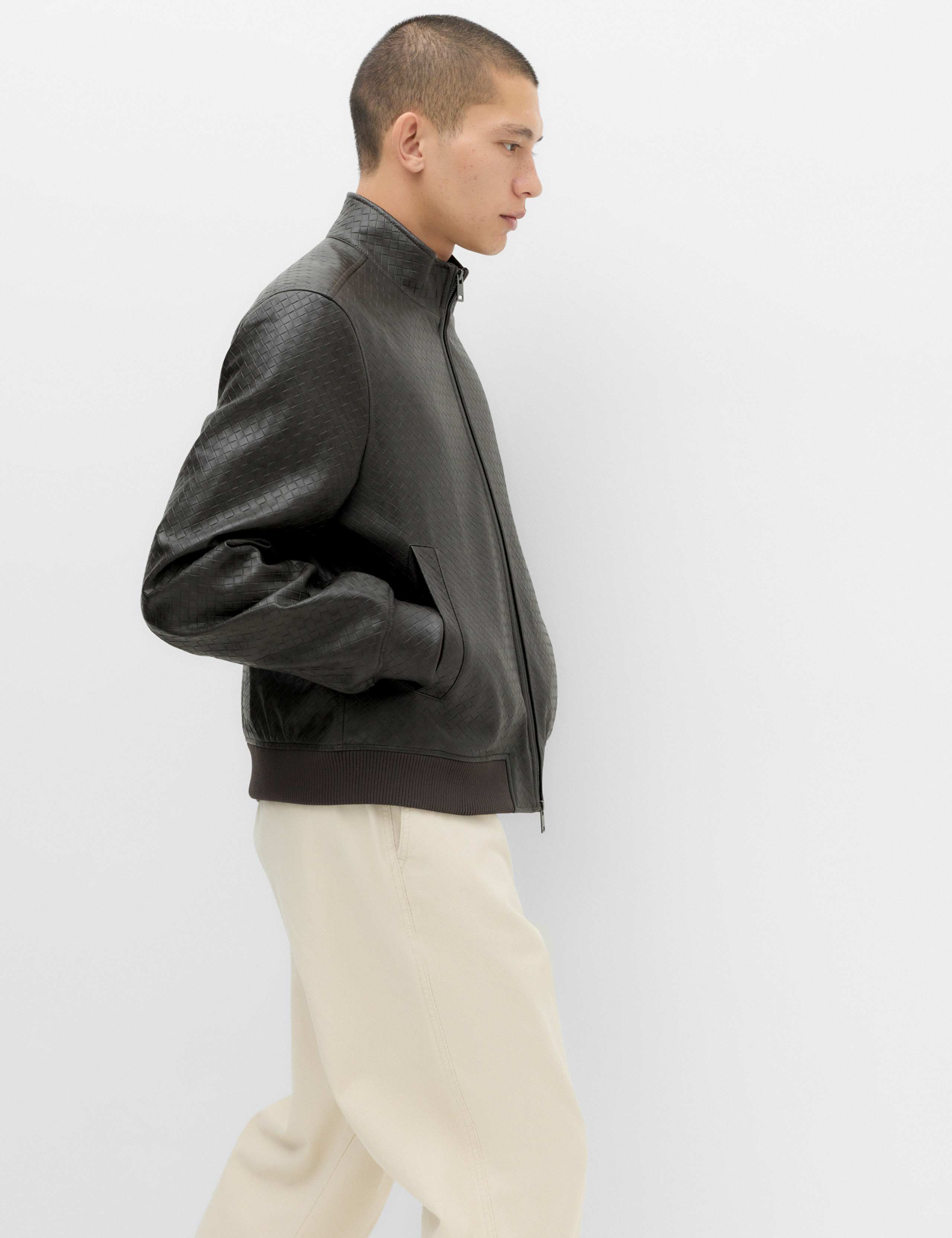 Faux Leather Textured Funnel Neck Jacket 6 of 7
