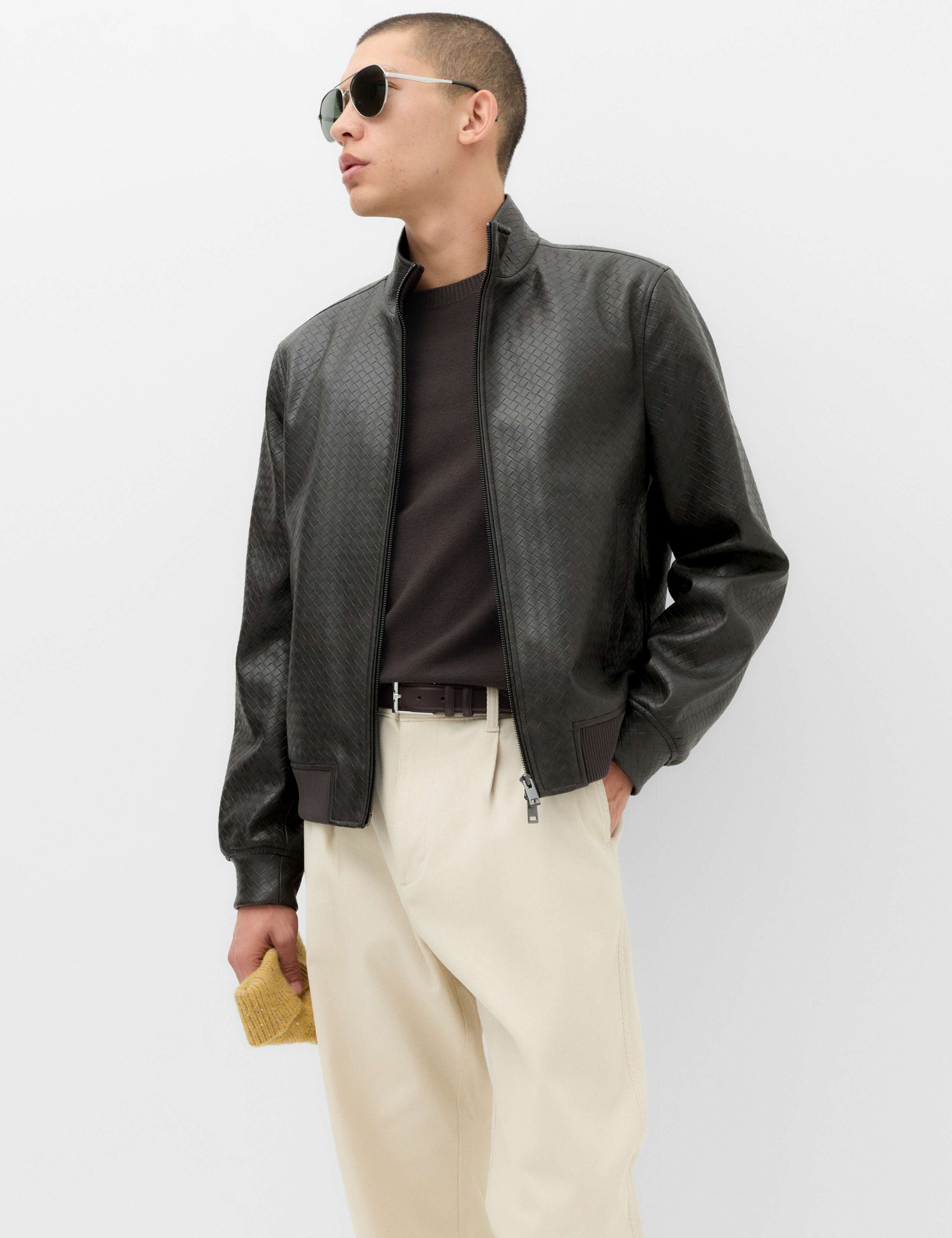 Faux Leather Textured Funnel Neck Jacket 7 of 7