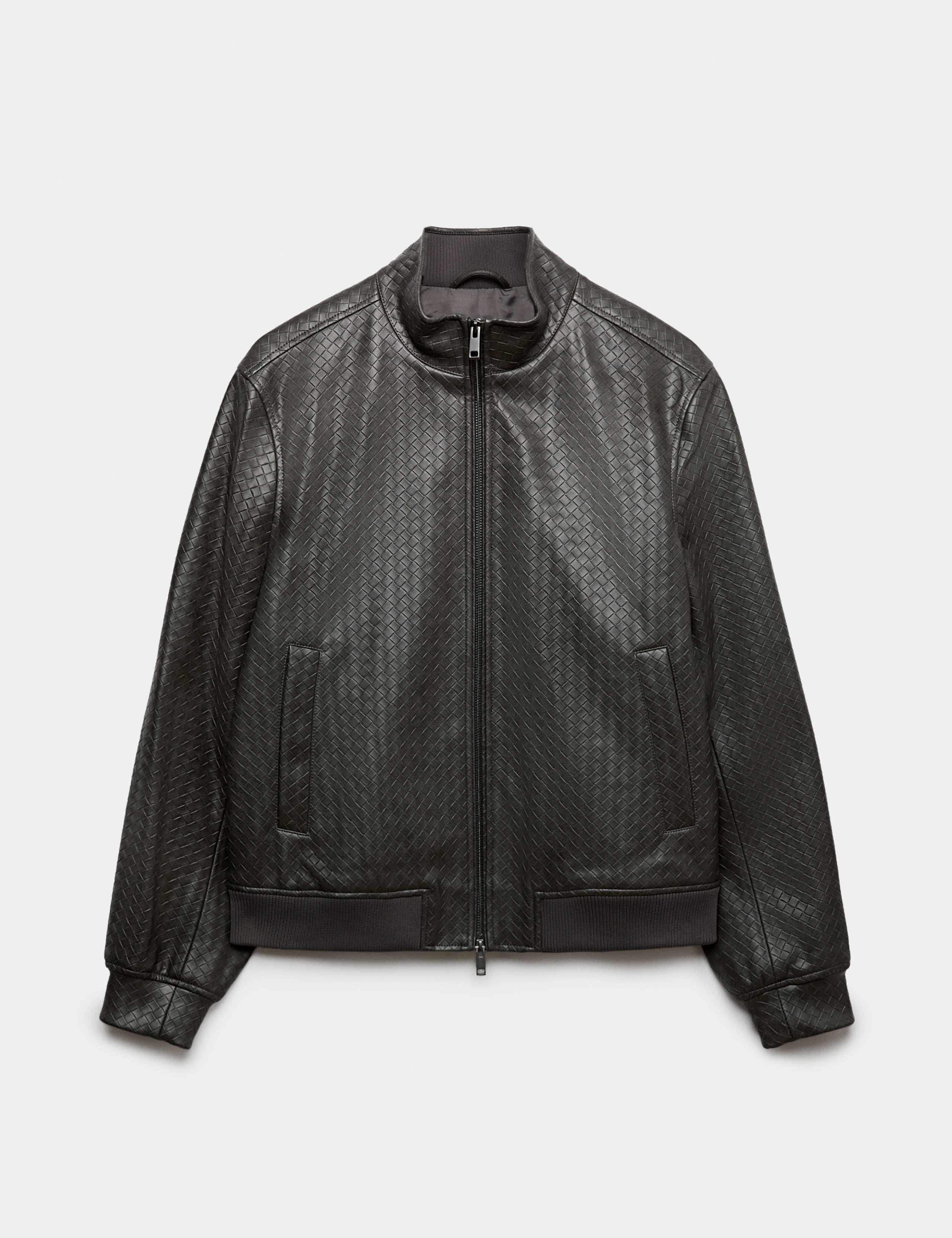 Faux Leather Textured Funnel Neck Jacket 2 of 7