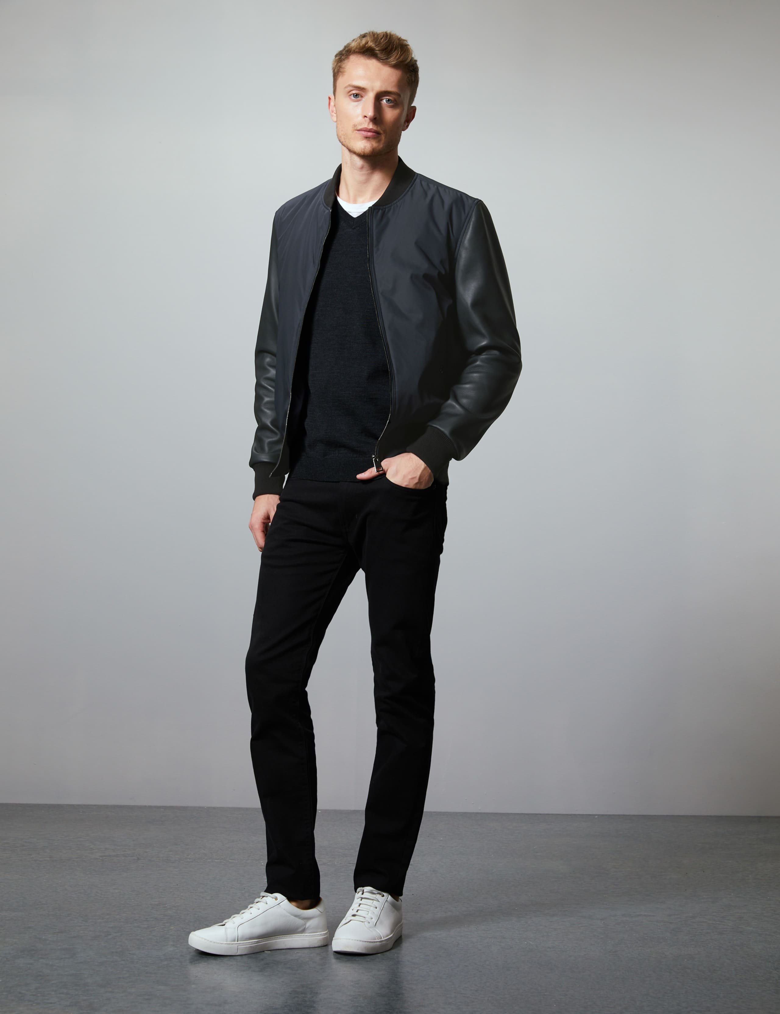 Leather Sleeve Bomber Jacket 3 of 7