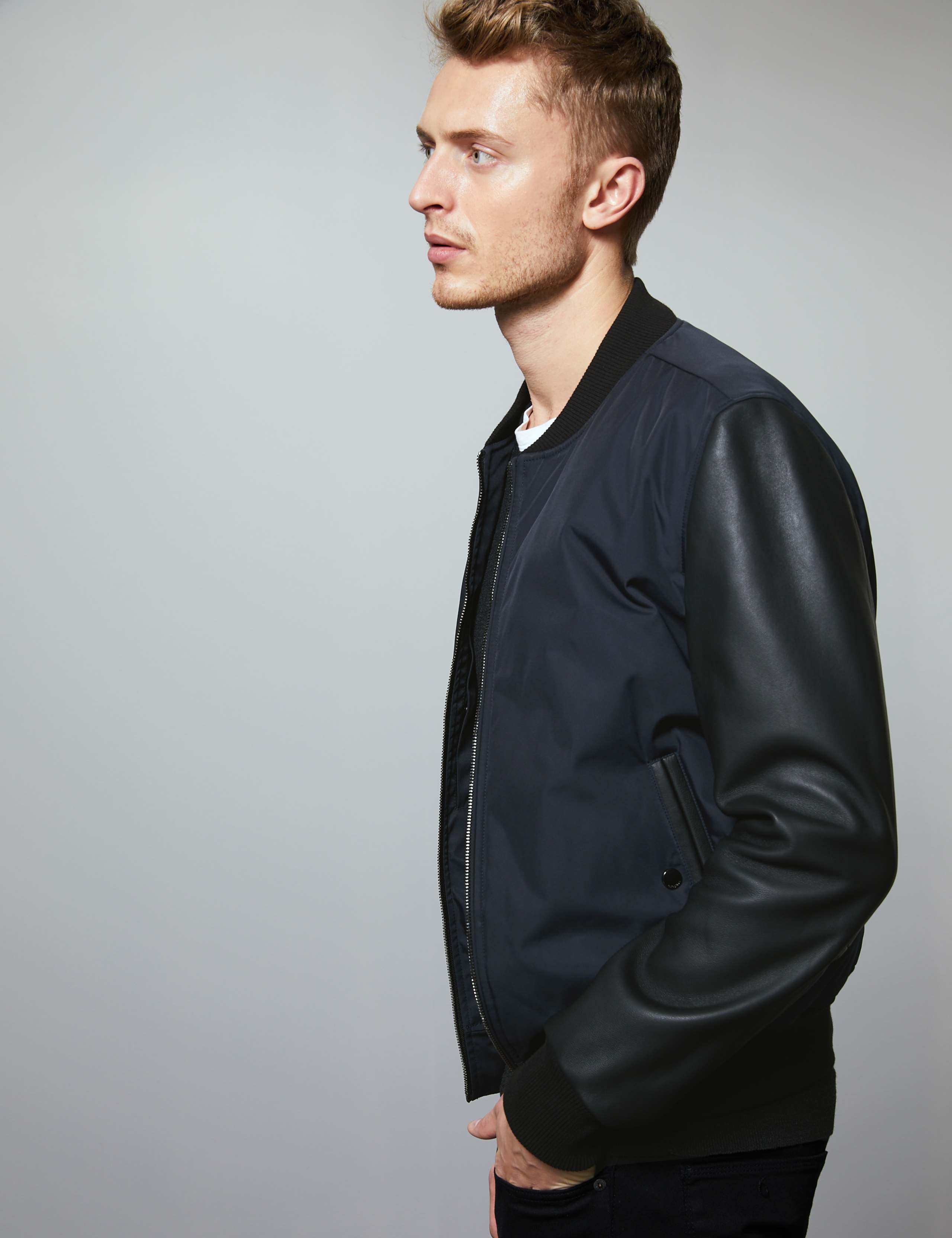 Leather Sleeve Bomber Jacket 4 of 7